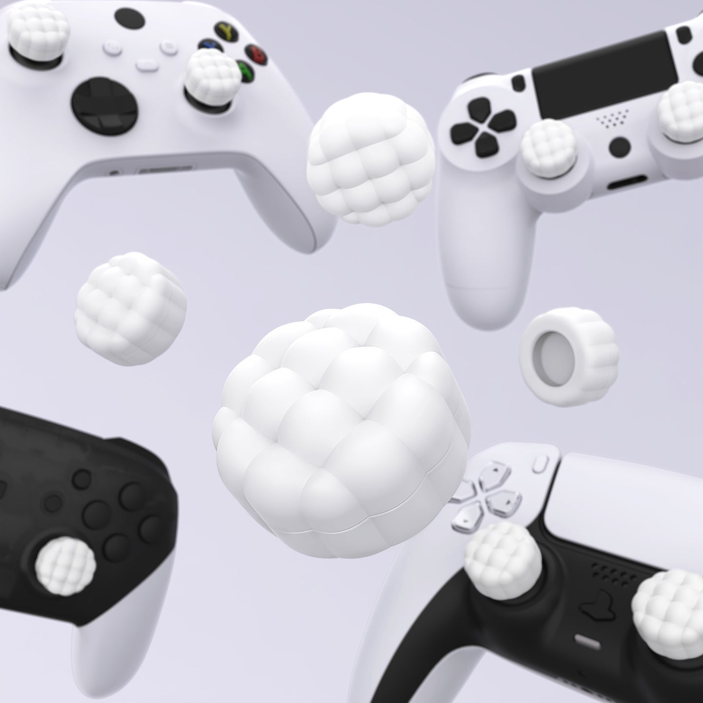 PlayVital パフクラウドテクスチャデザイン サムクッション グリップキャップ PS5 & PS4 & Switch Pro & Xbox Series X/S & Xbox Elite Series 2 & Xbox One & Xbox Core ワイヤレスコントローラー対応【ホワイト】