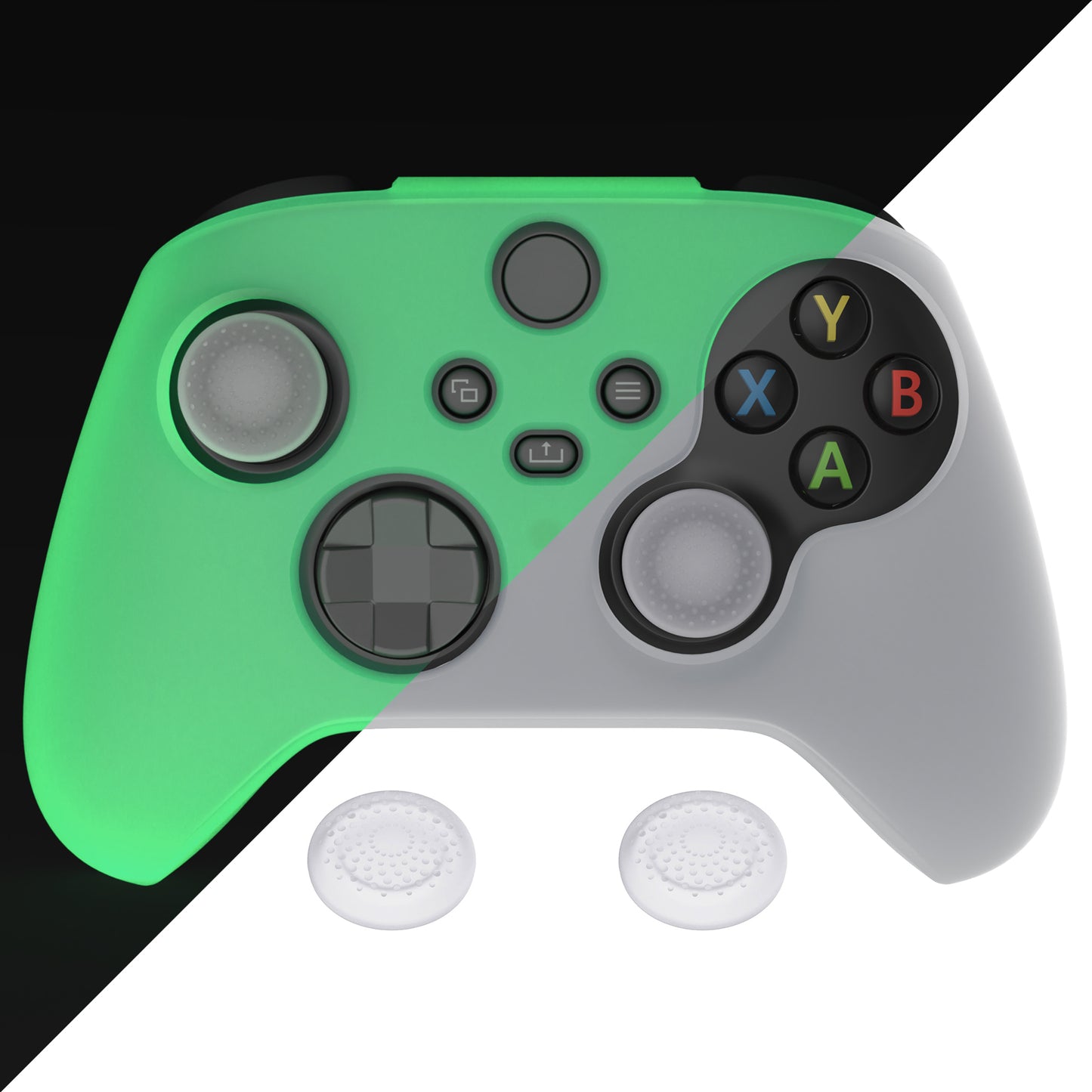 PlayVital ピュアシリーズ アンチスリップシリコンカバー スキンとサムグリップキャップ Xbox Series X/S コントローラー&Xbox Core ワイヤレスコントローラー用【グリーン(グローインダーク)】