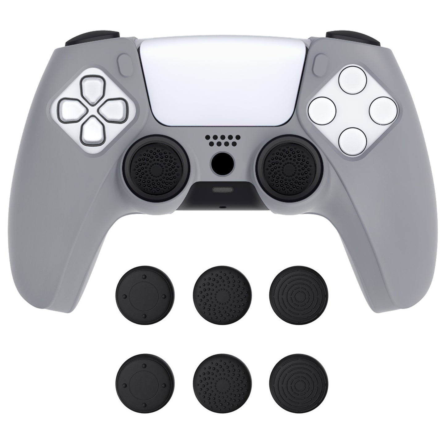 PlayVital Pure シリーズ ドッキング可能モデル 滑り止めシリコンカバースキン 親指グリップキャップ付き PS5 ワイヤレスコントローラー用 - 充電ステーション対応 【ダークグレー】