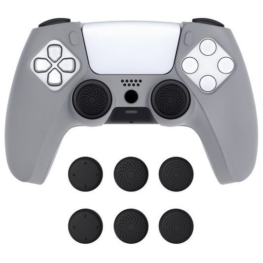 PlayVital Pure シリーズ ドッキング可能モデル 滑り止めシリコンカバースキン 親指グリップキャップ付き PS5 ワイヤレスコントローラー用 - 充電ステーション対応 【グレイ】