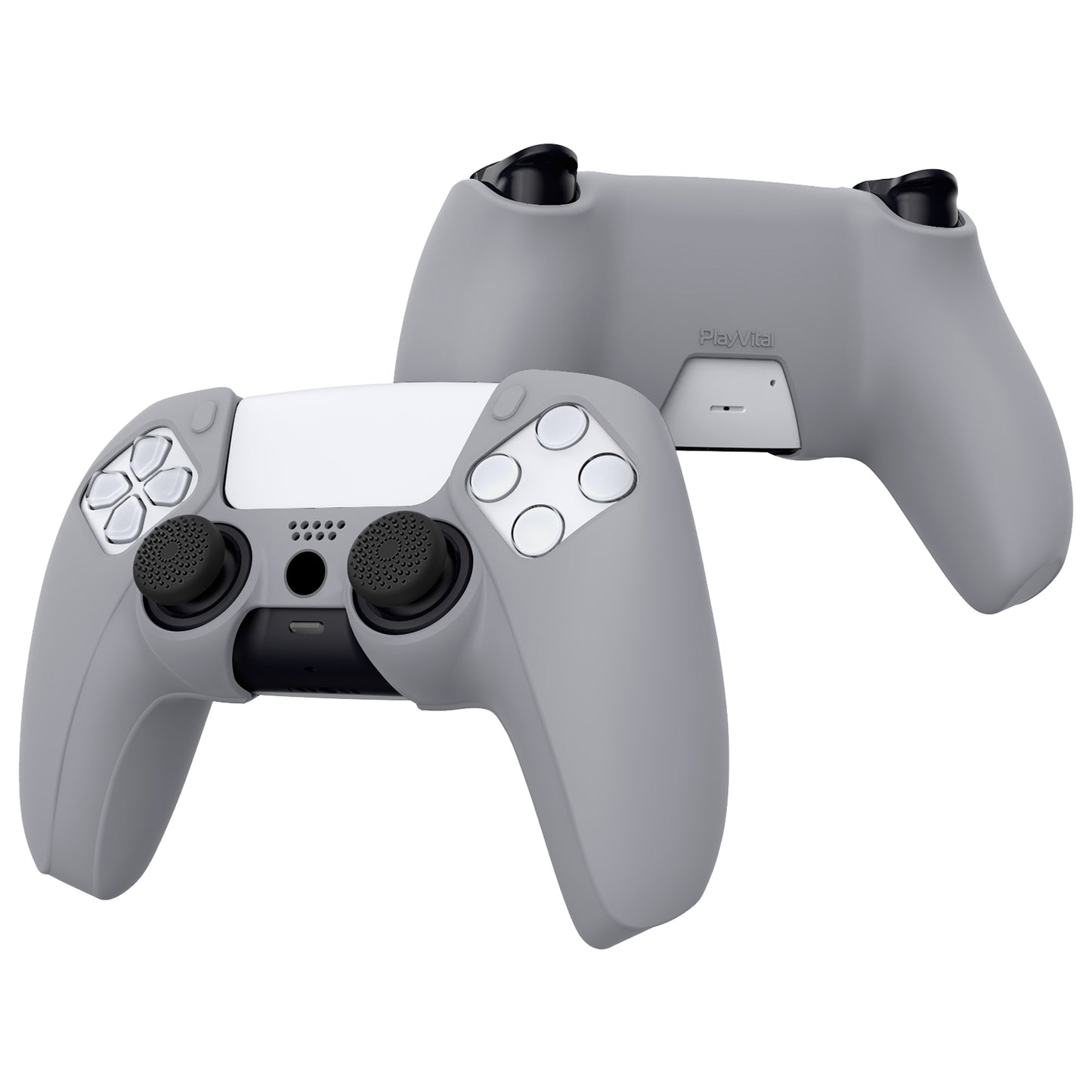PlayVital Pure シリーズ ドッキング可能モデル 滑り止めシリコンカバースキン 親指グリップキャップ付き PS5 ワイヤレスコントローラー用 - 充電ステーション対応 【ダークグレー】