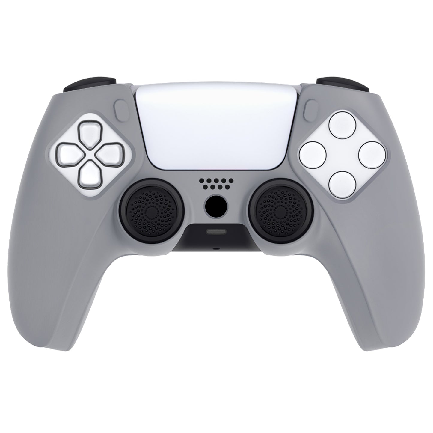 PlayVital Pure シリーズ ドッキング可能モデル 滑り止めシリコンカバースキン 親指グリップキャップ付き PS5 ワイヤレスコントローラー用 - 充電ステーション対応 【ダークグレー】
