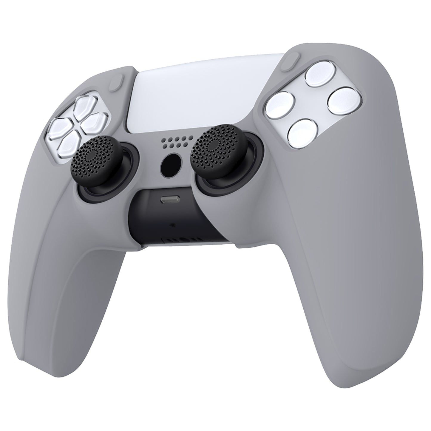 PlayVital Pure シリーズ ドッキング可能モデル 滑り止めシリコンカバースキン 親指グリップキャップ付き PS5 ワイヤレスコントローラー用 - 充電ステーション対応 【ダークグレー】