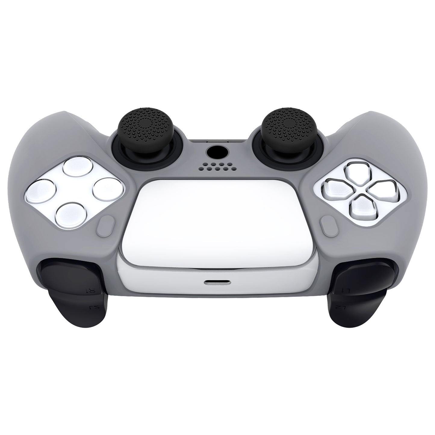 PlayVital Pure シリーズ ドッキング可能モデル 滑り止めシリコンカバースキン 親指グリップキャップ付き PS5 ワイヤレスコントローラー用 - 充電ステーション対応 【ダークグレー】