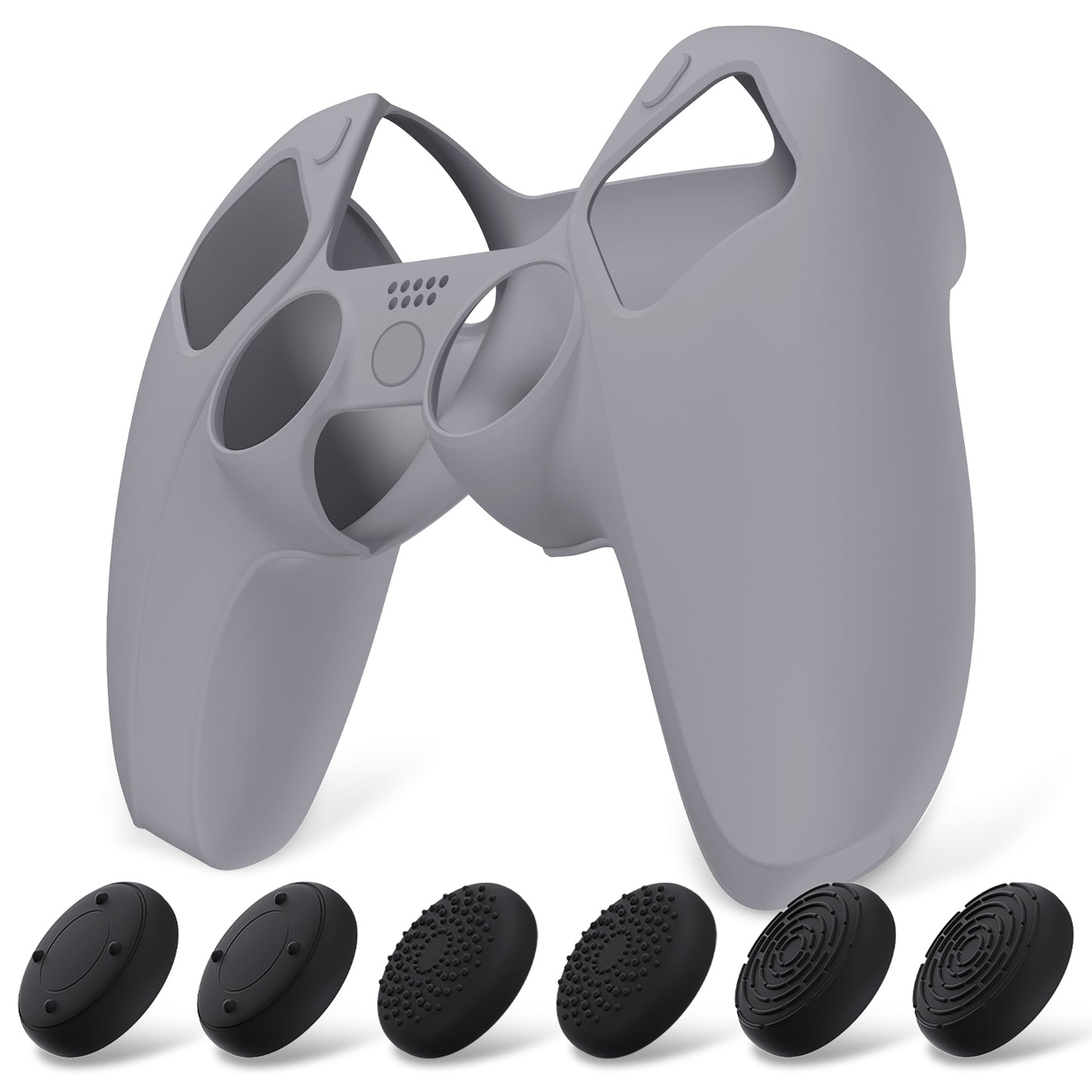 PlayVital Pure シリーズ ドッキング可能モデル 滑り止めシリコンカバースキン 親指グリップキャップ付き PS5 ワイヤレスコントローラー用 - 充電ステーション対応 【ダークグレー】