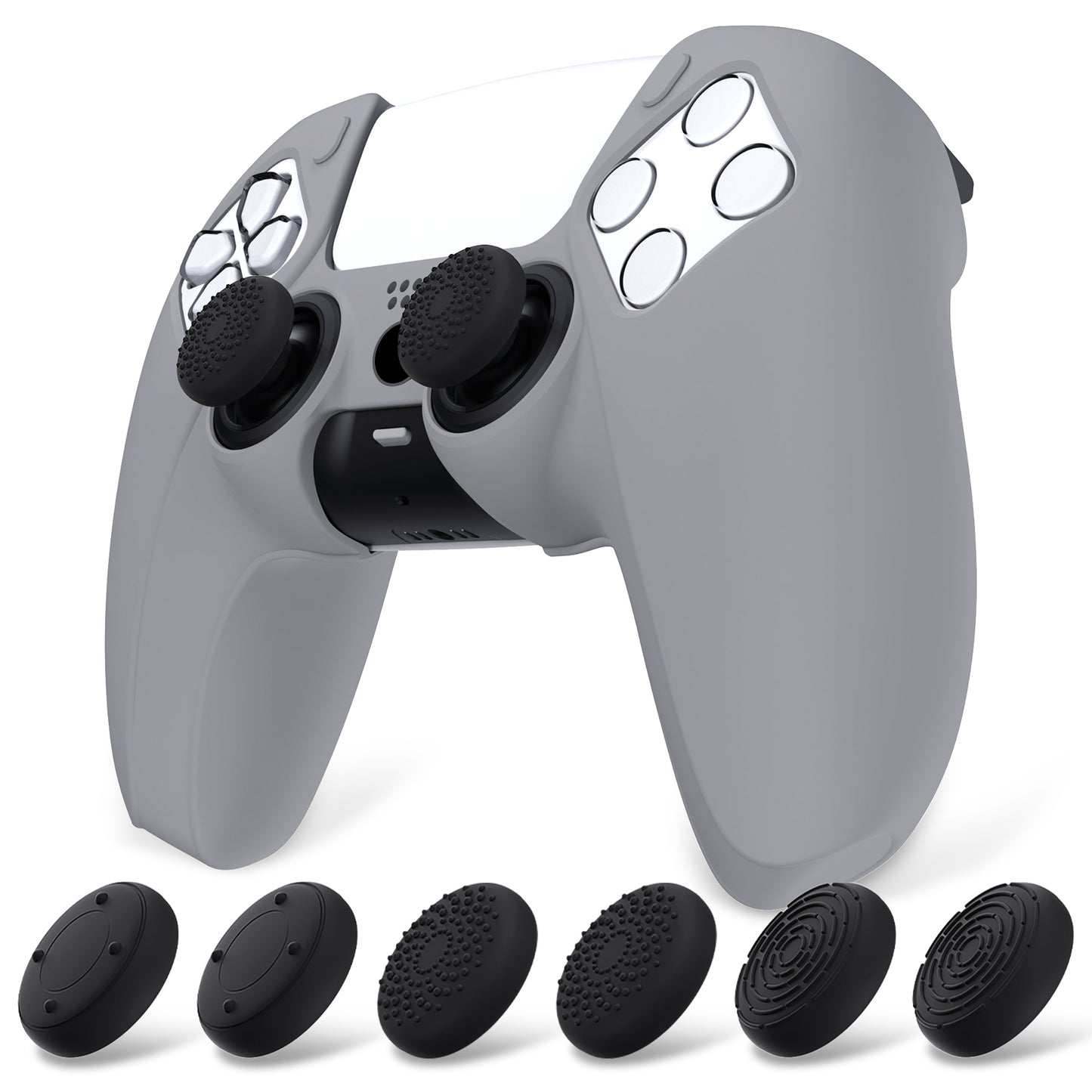 PlayVital Pure シリーズ ドッキング可能モデル 滑り止めシリコンカバースキン 親指グリップキャップ付き PS5 ワイヤレスコントローラー用 - 充電ステーション対応 【ダークグレー】