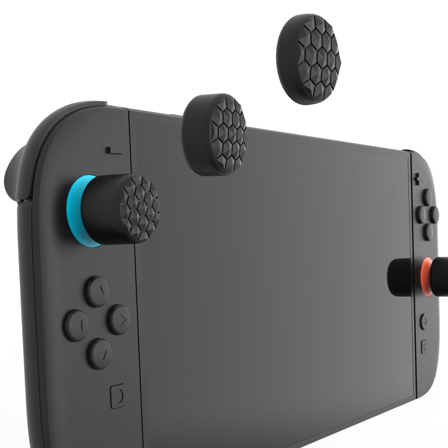 PlayVital QUANTUM Pro 2025年新型Switch 2対応用エルゴノミック親指グリップキャップ 3段階高さ(凸型・凹型)調整対応 エイム精度向上 ダイヤモンドテクスチャ&クラックボムデザイン【ブラック】