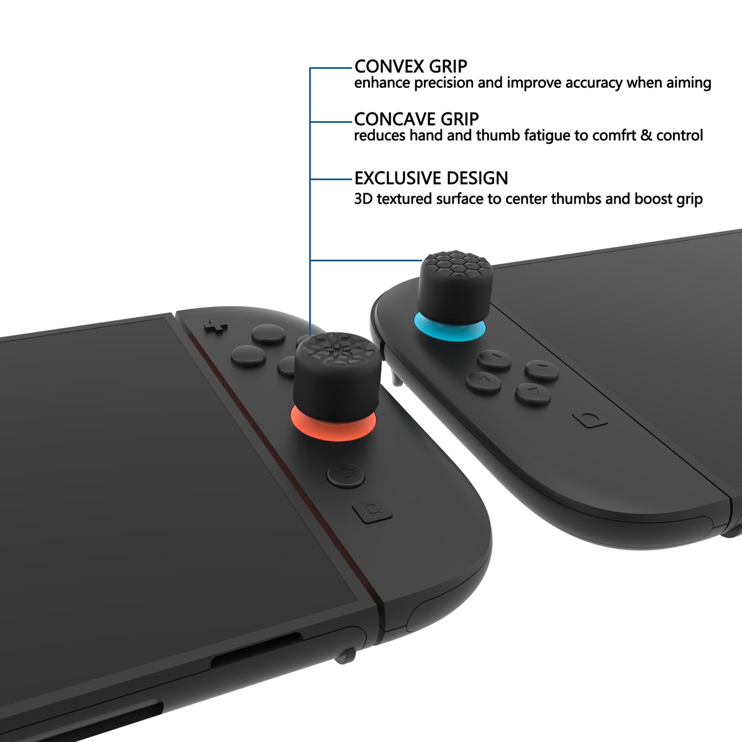 PlayVital QUANTUM Pro 2025年新型Switch 2対応用エルゴノミック親指グリップキャップ 3段階高さ(凸型・凹型)調整対応 エイム精度向上 ダイヤモンドテクスチャ&クラックボムデザイン【ブラック】