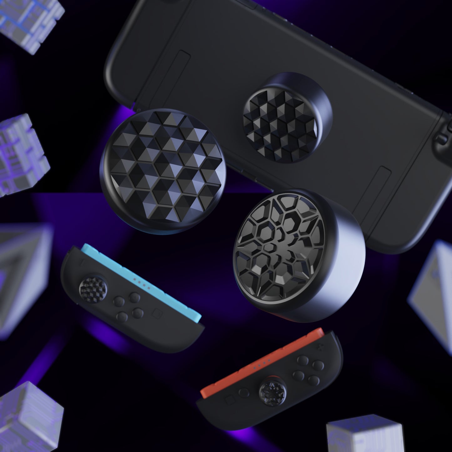 PlayVital QUANTUM Pro 2025年新型Switch 2対応用エルゴノミック親指グリップキャップ 3段階高さ(凸型・凹型)調整対応 エイム精度向上 ダイヤモンドテクスチャ&クラックボムデザイン【ブラック】