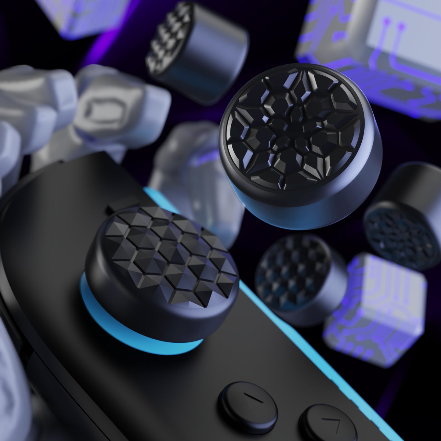 PlayVital QUANTUM Pro 2025年新型Switch 2対応用エルゴノミック親指グリップキャップ 3段階高さ(凸型・凹型)調整対応 エイム精度向上 ダイヤモンドテクスチャ&クラックボムデザイン【ブラック】