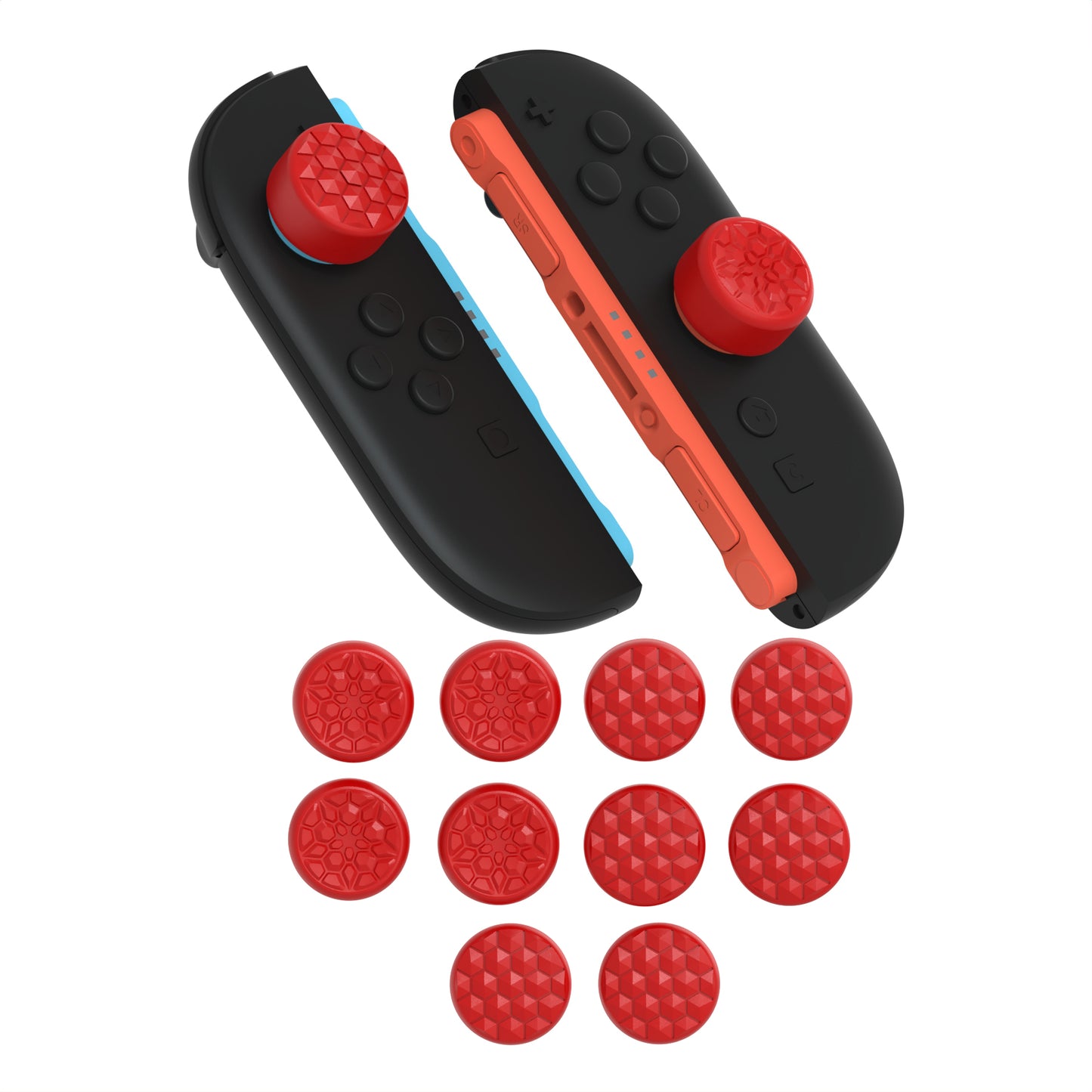 PlayVital QUANTUM Pro 2025年新型Switch 2対応用エルゴノミック親指グリップキャップ 3段階高さ(凸型・凹型)調整対応 エイム精度向上 ダイヤモンドテクスチャ&クラックボムデザイン【レッド】