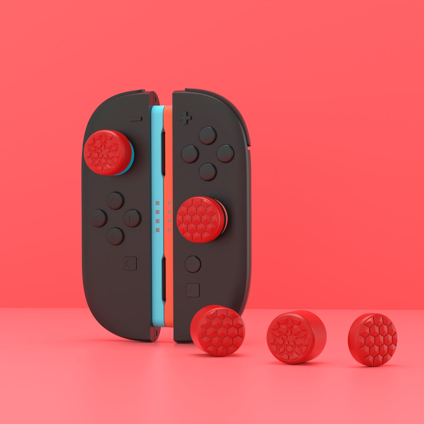 PlayVital QUANTUM Pro 2025年新型Switch 2対応用エルゴノミック親指グリップキャップ 3段階高さ(凸型・凹型)調整対応 エイム精度向上 ダイヤモンドテクスチャ&クラックボムデザイン【レッド】