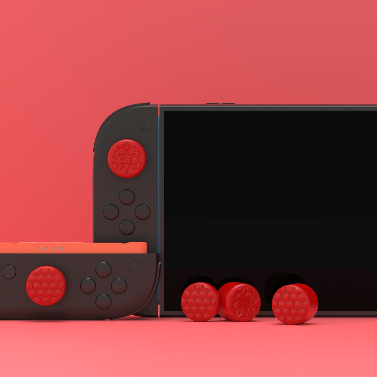PlayVital QUANTUM Pro 2025年新型Switch 2対応用エルゴノミック親指グリップキャップ 3段階高さ(凸型・凹型)調整対応 エイム精度向上 ダイヤモンドテクスチャ&クラックボムデザイン【レッド】