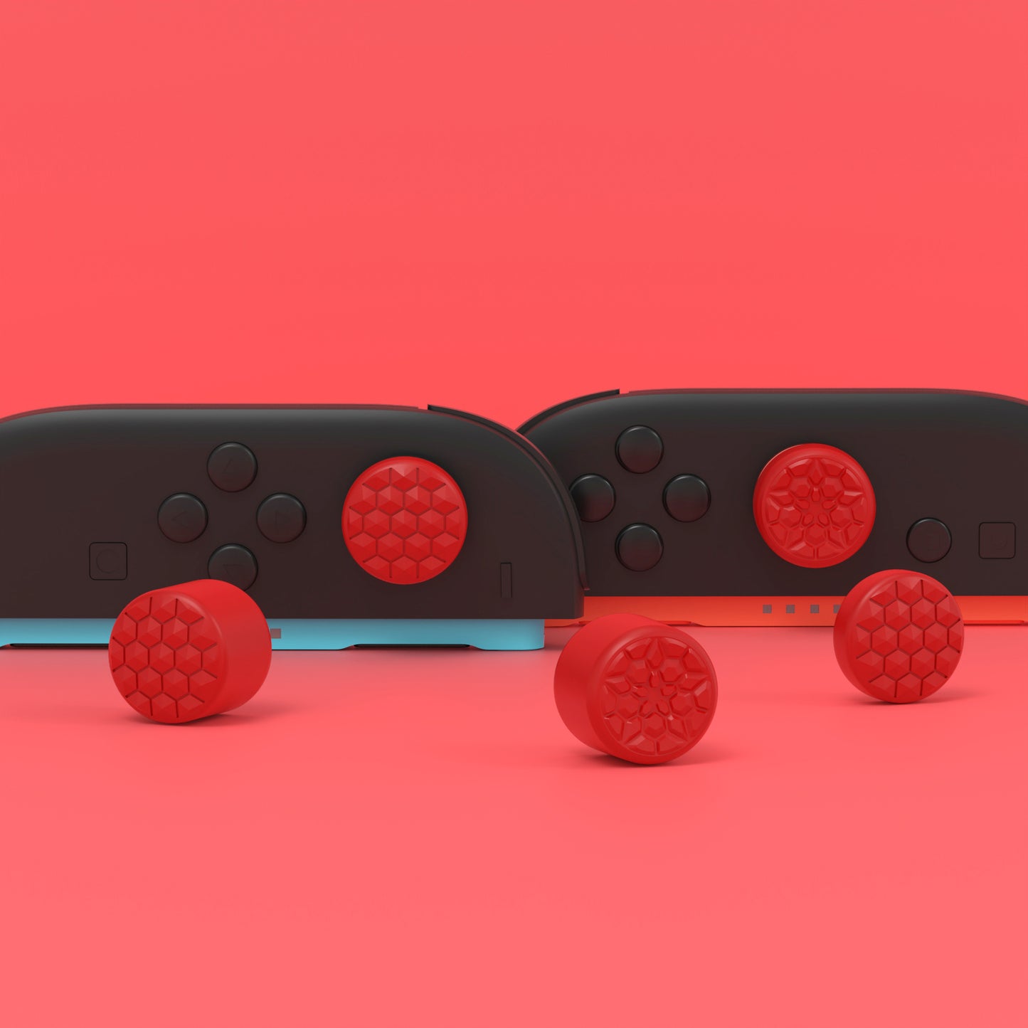 PlayVital QUANTUM Pro 2025年新型Switch 2対応用エルゴノミック親指グリップキャップ 3段階高さ(凸型・凹型)調整対応 エイム精度向上 ダイヤモンドテクスチャ&クラックボムデザイン【レッド】