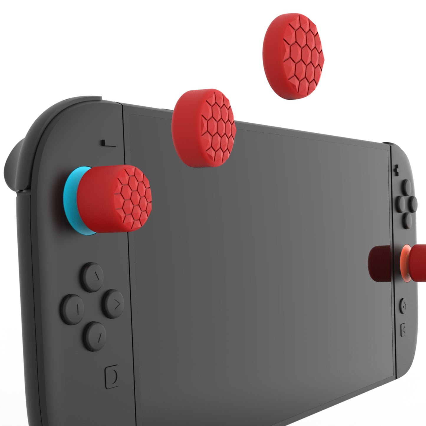PlayVital QUANTUM Pro 2025年新型Switch 2対応用エルゴノミック親指グリップキャップ 3段階高さ(凸型・凹型)調整対応 エイム精度向上 ダイヤモンドテクスチャ&クラックボムデザイン【レッド】