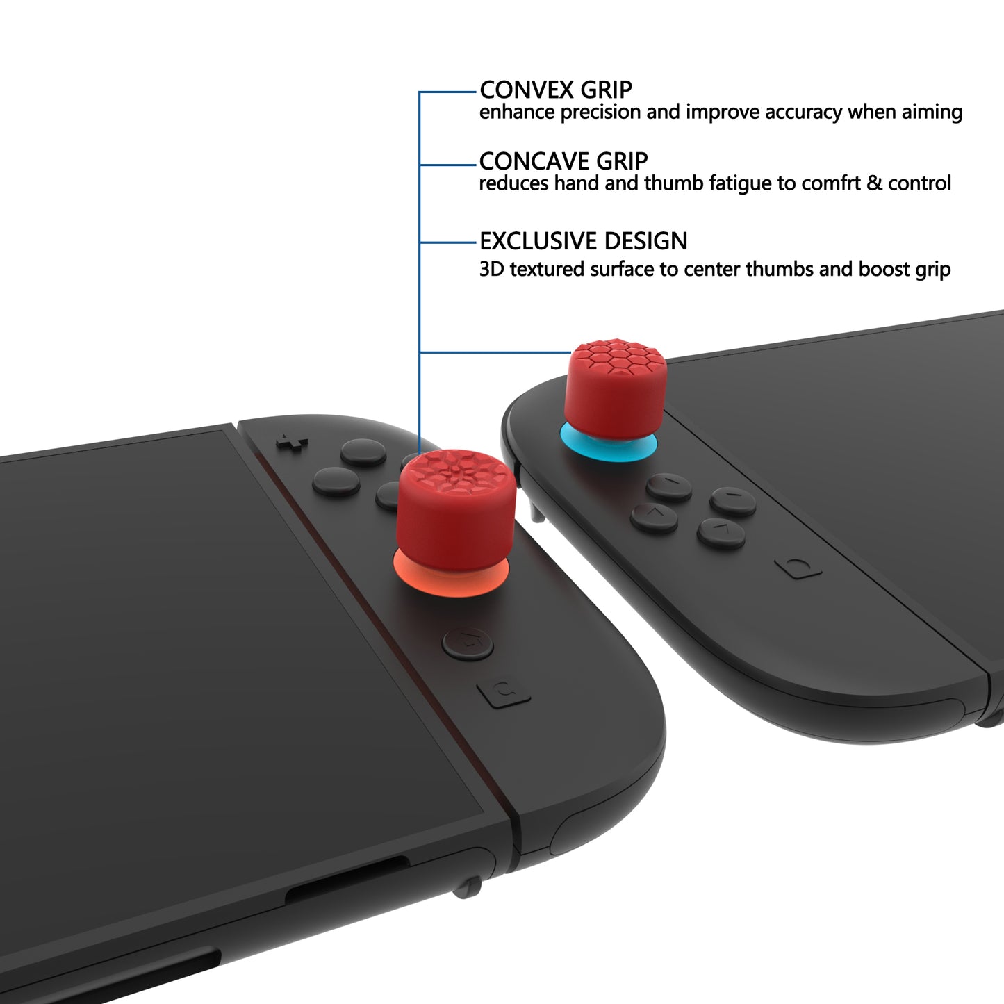 PlayVital QUANTUM Pro 2025年新型Switch 2対応用エルゴノミック親指グリップキャップ 3段階高さ(凸型・凹型)調整対応 エイム精度向上 ダイヤモンドテクスチャ&クラックボムデザイン【レッド】