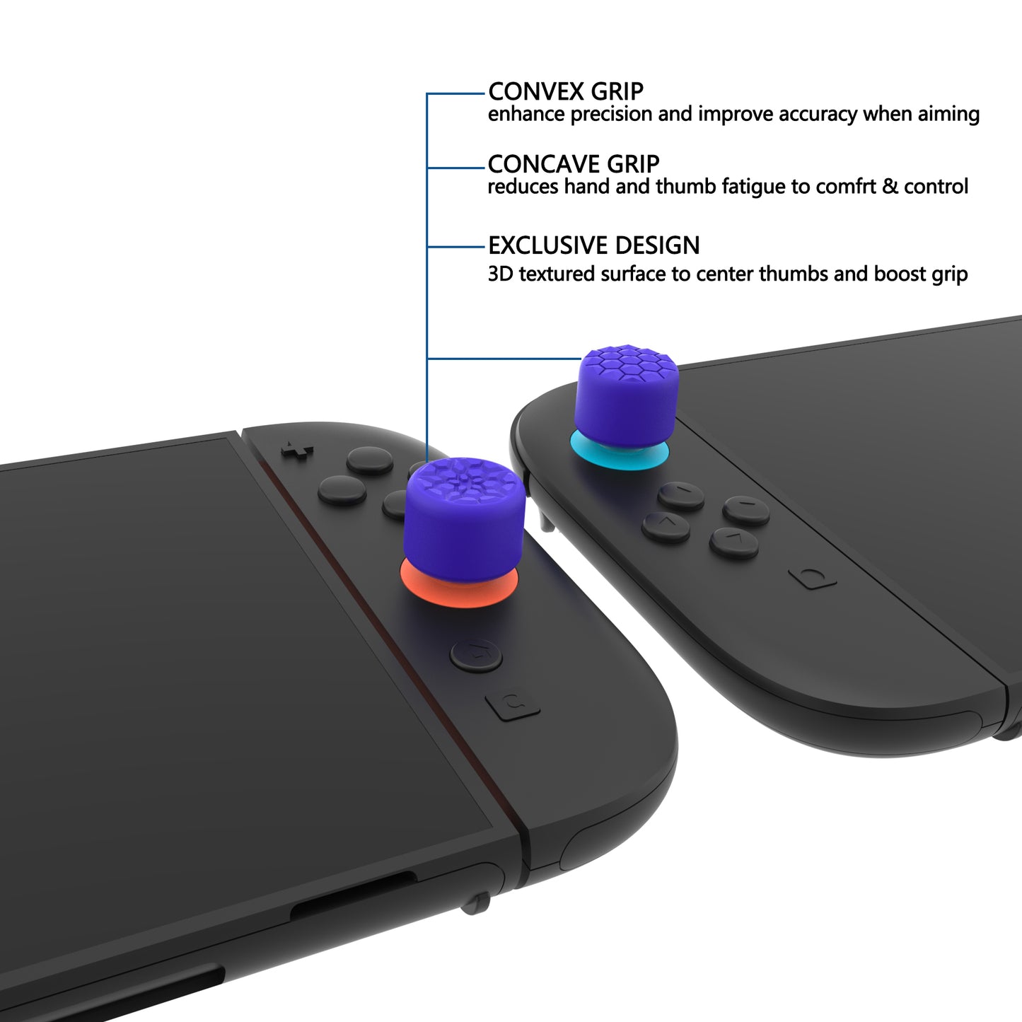 PlayVital QUANTUM Pro 2025年新型Switch 2対応用エルゴノミック親指グリップキャップ 3段階高さ(凸型・凹型)調整対応 エイム精度向上 ダイヤモンドテクスチャ&クラックボムデザイン【パープル】