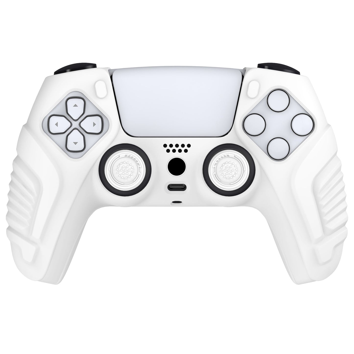 PlayVital Raging Warrior Edition Anti-slip Silicone Cover Skin with Thumbstick Caps for PS5 Wireless Controller - White - KZPF002 PlayVital
