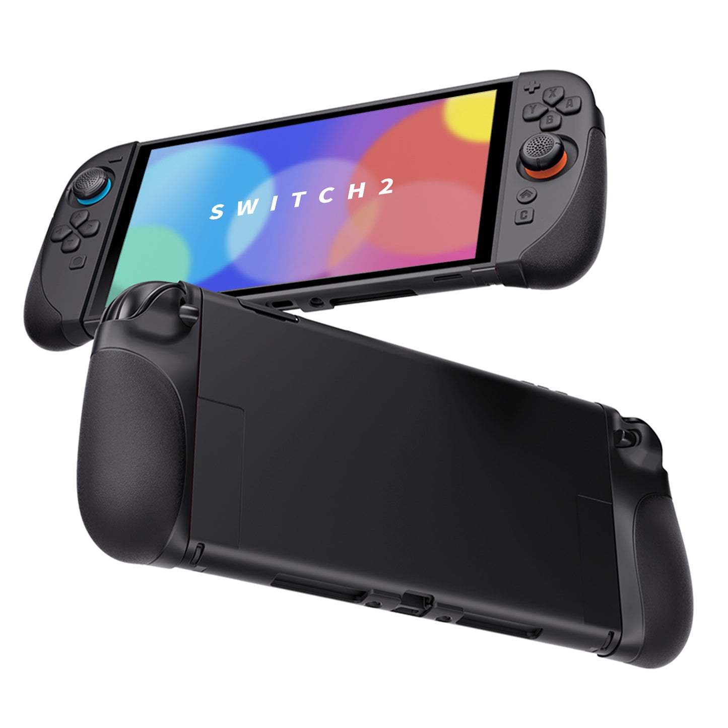 PlayVital Ranger Nintendo Switch 2(2025)対応保護カバー シリコングリップ+PC製ハードカバーケース 折りたたみスタンド&親指グリップキャップ付き ドック対応【ブラック】