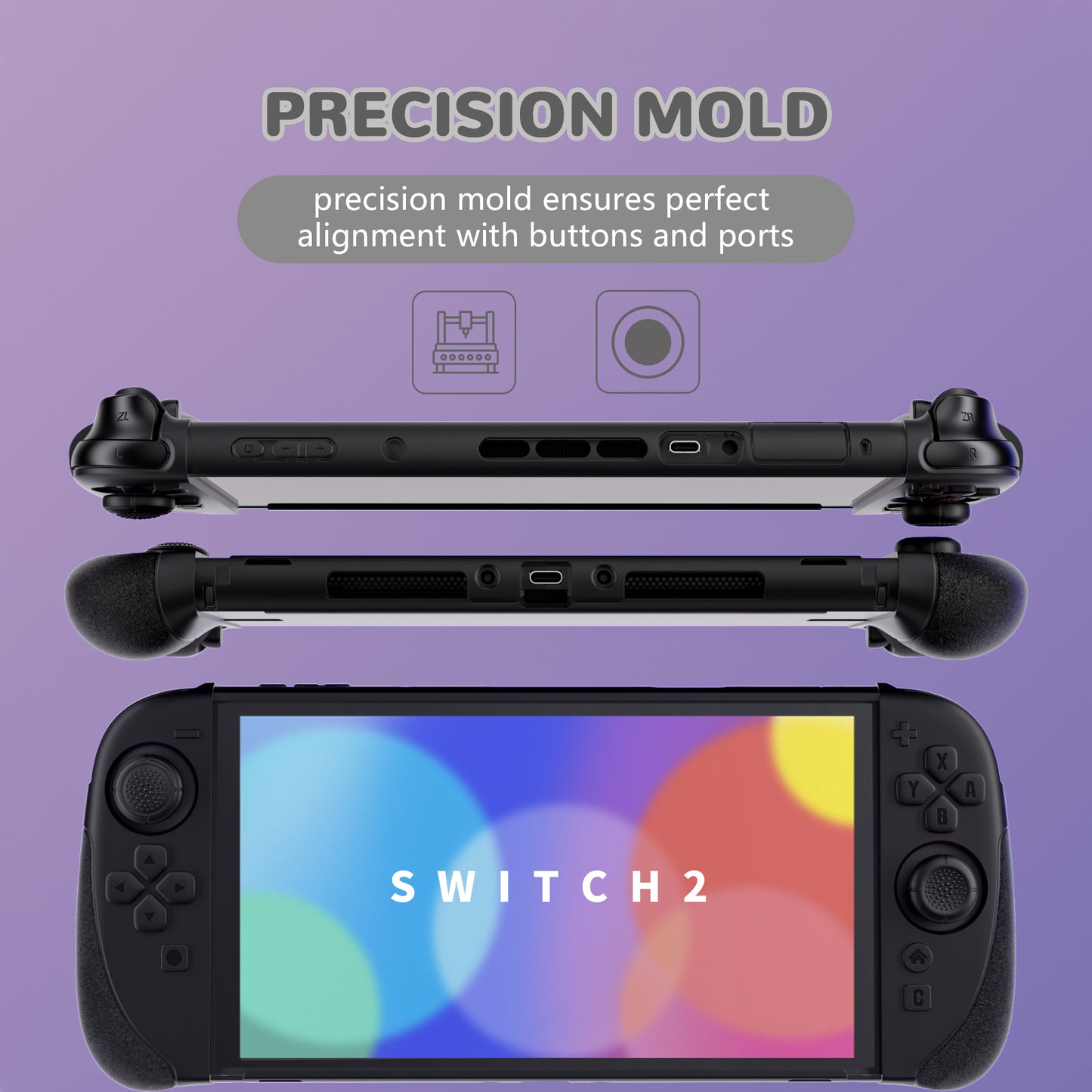 PlayVital Ranger Nintendo Switch 2(2025)対応保護カバー シリコングリップ+PC製ハードカバーケース 折りたたみスタンド&親指グリップキャップ付き ドック対応【ブラック】