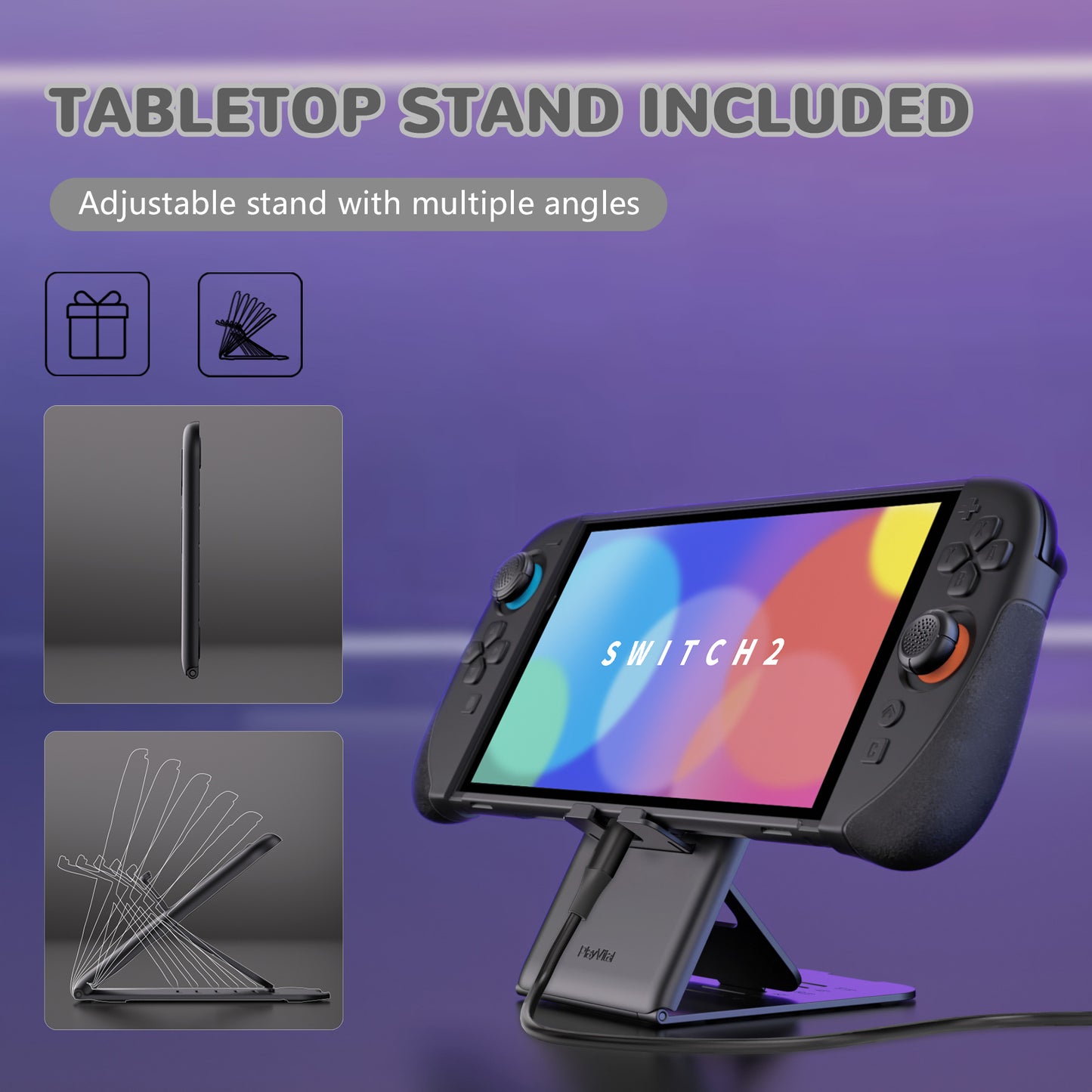 PlayVital Ranger Nintendo Switch 2(2025)対応保護カバー シリコングリップ+PC製ハードカバーケース 折りたたみスタンド&親指グリップキャップ付き ドック対応【ブラック】
