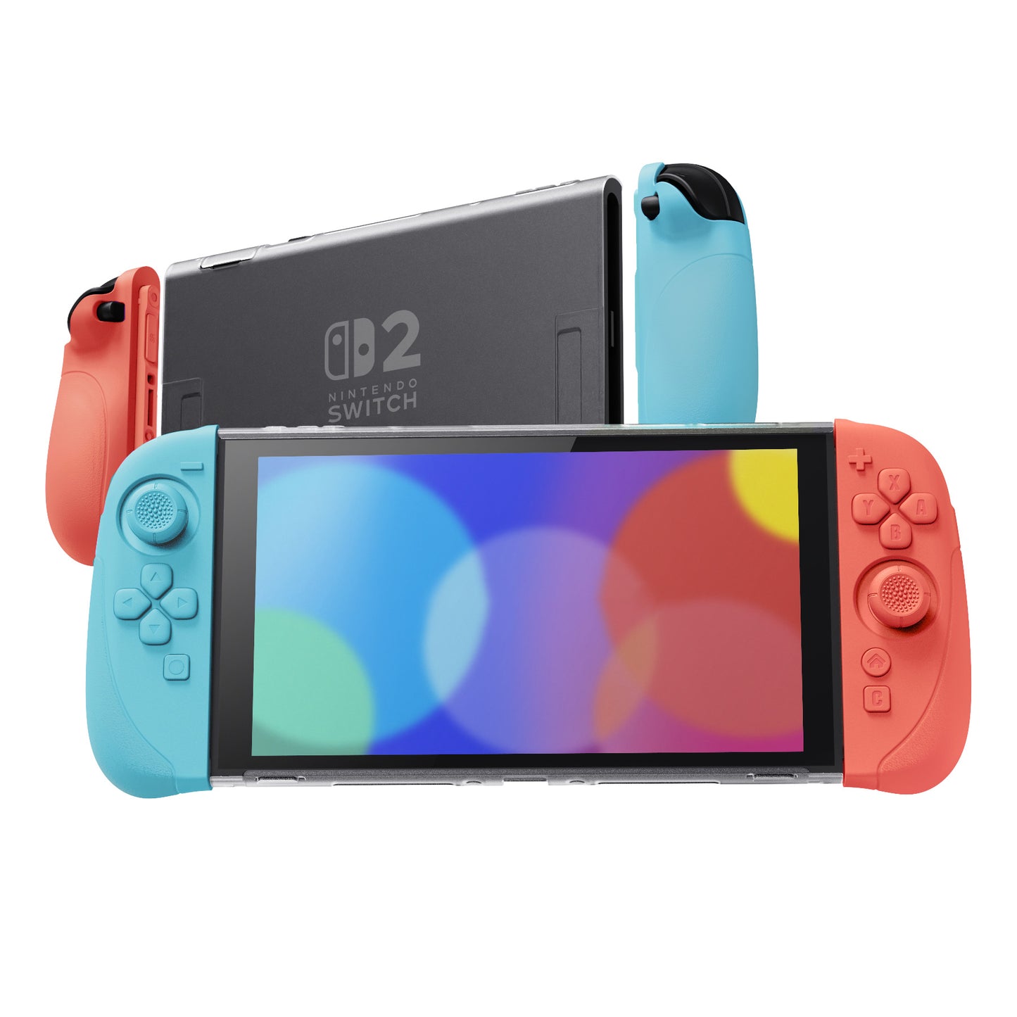 PlayVital Ranger Nintendo Switch 2(2025)対応保護カバー シリコングリップ+PC製ハードカバーケース 折りたたみスタンド&親指グリップキャップ付き ドック対応【クリアホワイト】