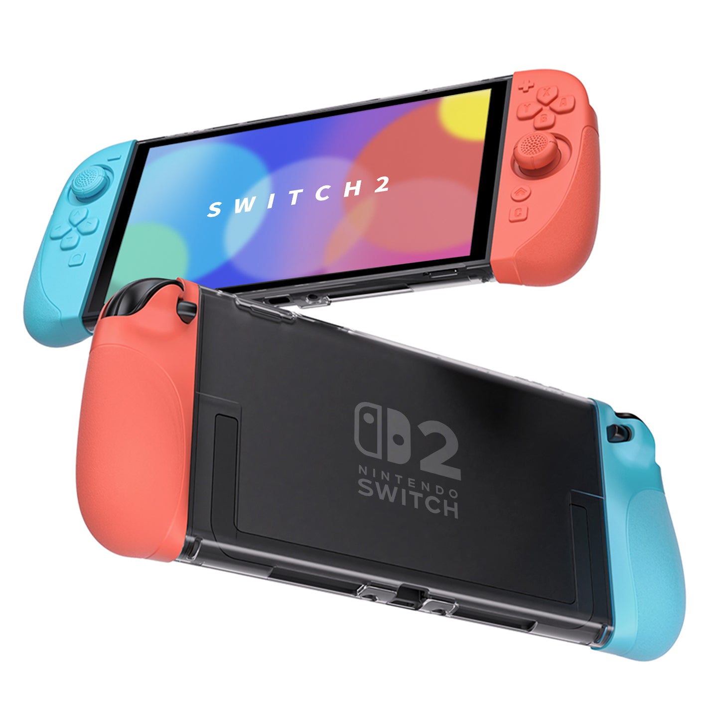 PlayVital Ranger Nintendo Switch 2(2025)対応保護カバー シリコングリップ+PC製ハードカバーケース 折りたたみスタンド&親指グリップキャップ付き ドック対応【クリアホワイト】