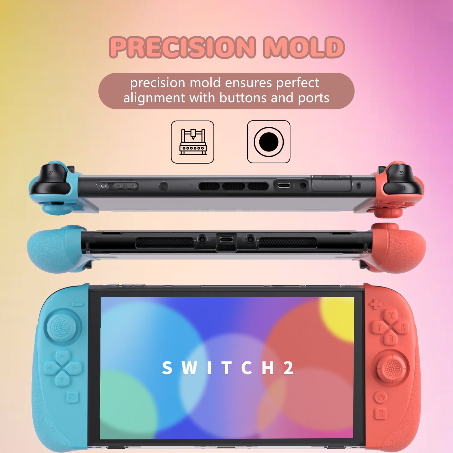 PlayVital Ranger Nintendo Switch 2(2025)対応保護カバー シリコングリップ+PC製ハードカバーケース 折りたたみスタンド&親指グリップキャップ付き ドック対応【クリアホワイト】