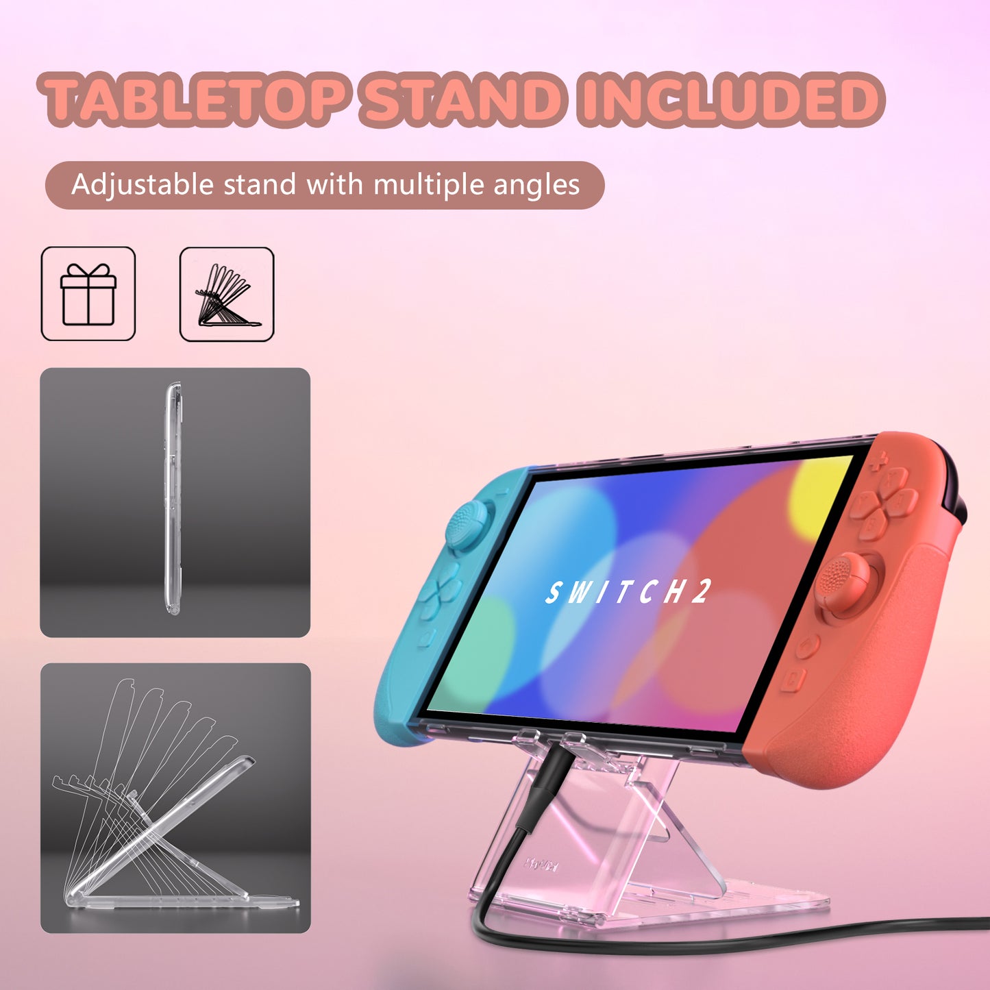 PlayVital Ranger Nintendo Switch 2(2025)対応保護カバー シリコングリップ+PC製ハードカバーケース 折りたたみスタンド&親指グリップキャップ付き ドック対応【クリアホワイト】