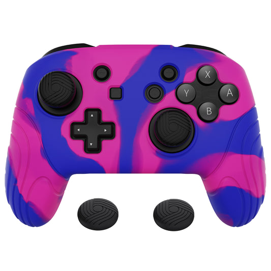 PlayVital Samurai Edition 人間工学に基づいた滑り止めシリコンスキン保護ケース 親指グリップキャップ付き Nintendo Switch Pro コントローラー用【ピンク&パープル&ブルー】