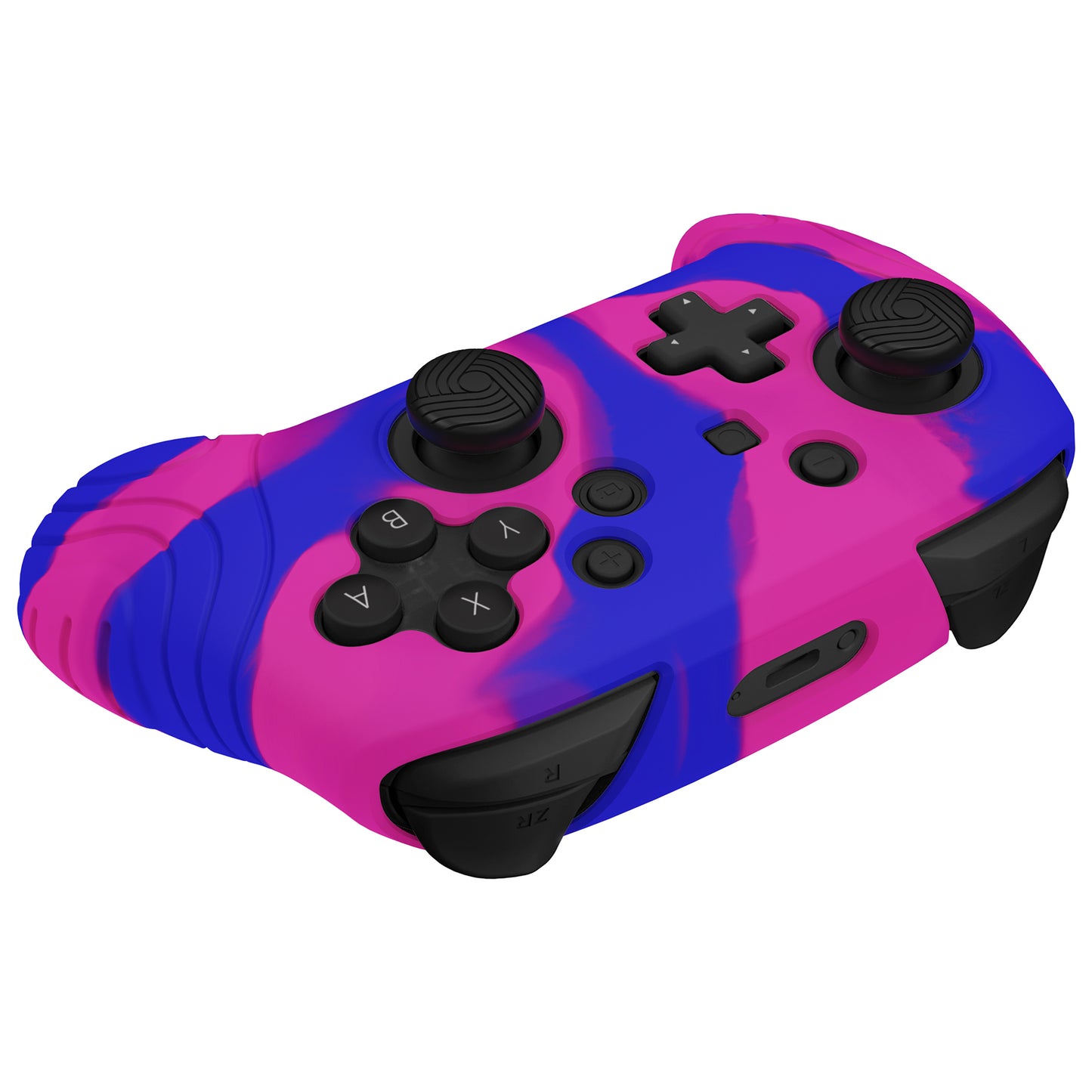 PlayVital Samurai Edition 人間工学に基づいた滑り止めシリコンスキン保護ケース 親指グリップキャップ付き Nintendo Switch Pro コントローラー用【ピンク&パープル&ブルー】