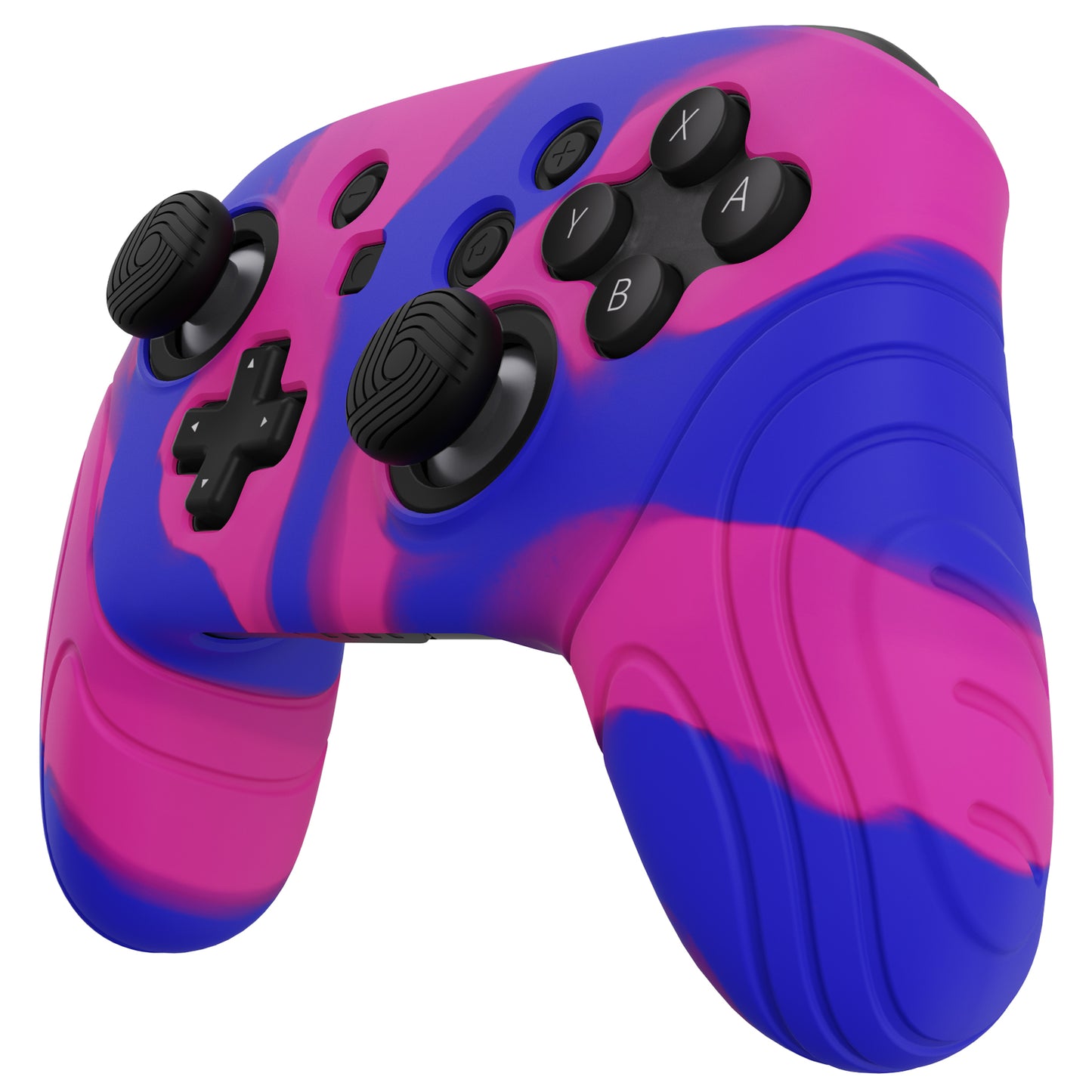PlayVital Samurai Edition 人間工学に基づいた滑り止めシリコンスキン保護ケース 親指グリップキャップ付き Nintendo Switch Pro コントローラー用【ピンク&パープル&ブルー】