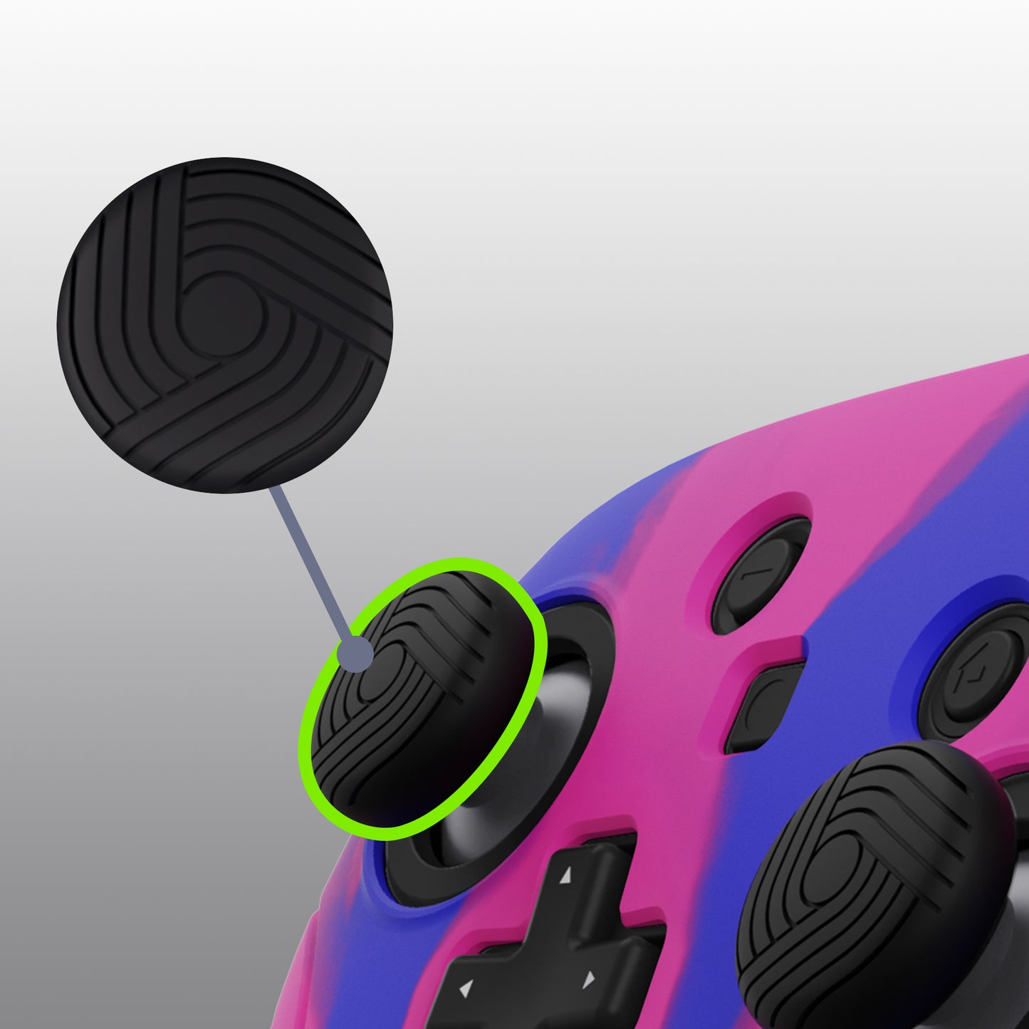 PlayVital Samurai Edition 人間工学に基づいた滑り止めシリコンスキン保護ケース 親指グリップキャップ付き Nintendo Switch Pro コントローラー用【ピンク&パープル&ブルー】