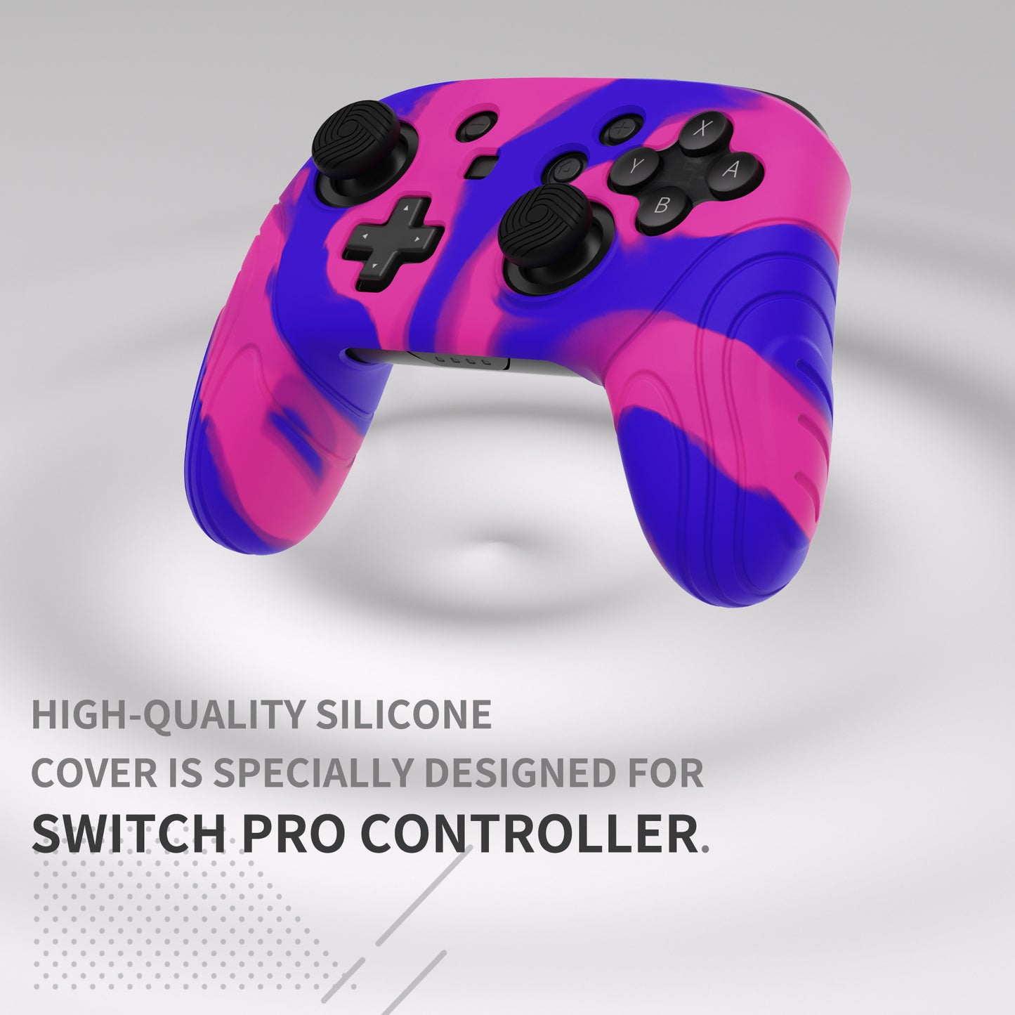 PlayVital Samurai Edition 人間工学に基づいた滑り止めシリコンスキン保護ケース 親指グリップキャップ付き Nintendo Switch Pro コントローラー用【ピンク&パープル&ブルー】
