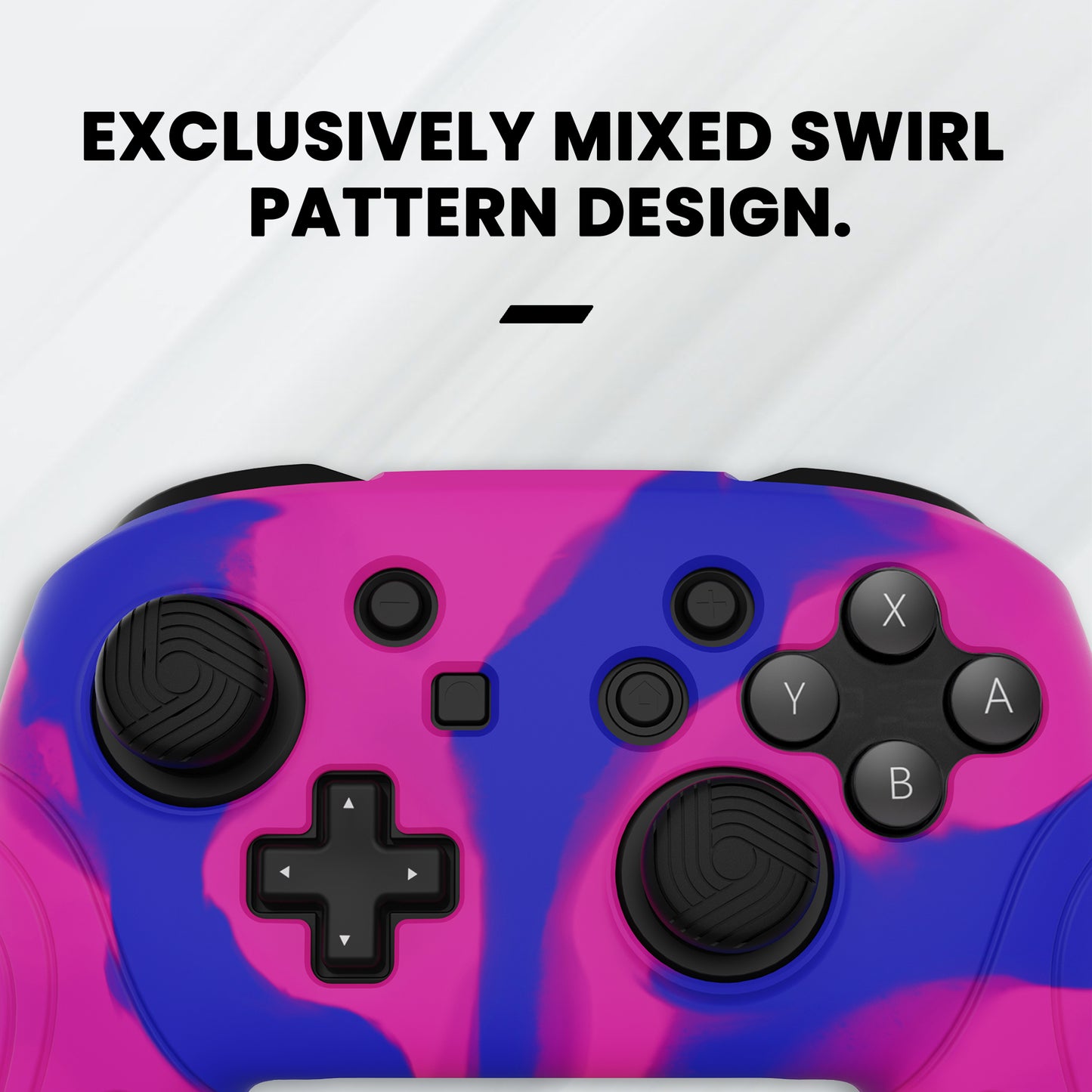 PlayVital Samurai Edition 人間工学に基づいた滑り止めシリコンスキン保護ケース 親指グリップキャップ付き Nintendo Switch Pro コントローラー用【ピンク&パープル&ブルー】