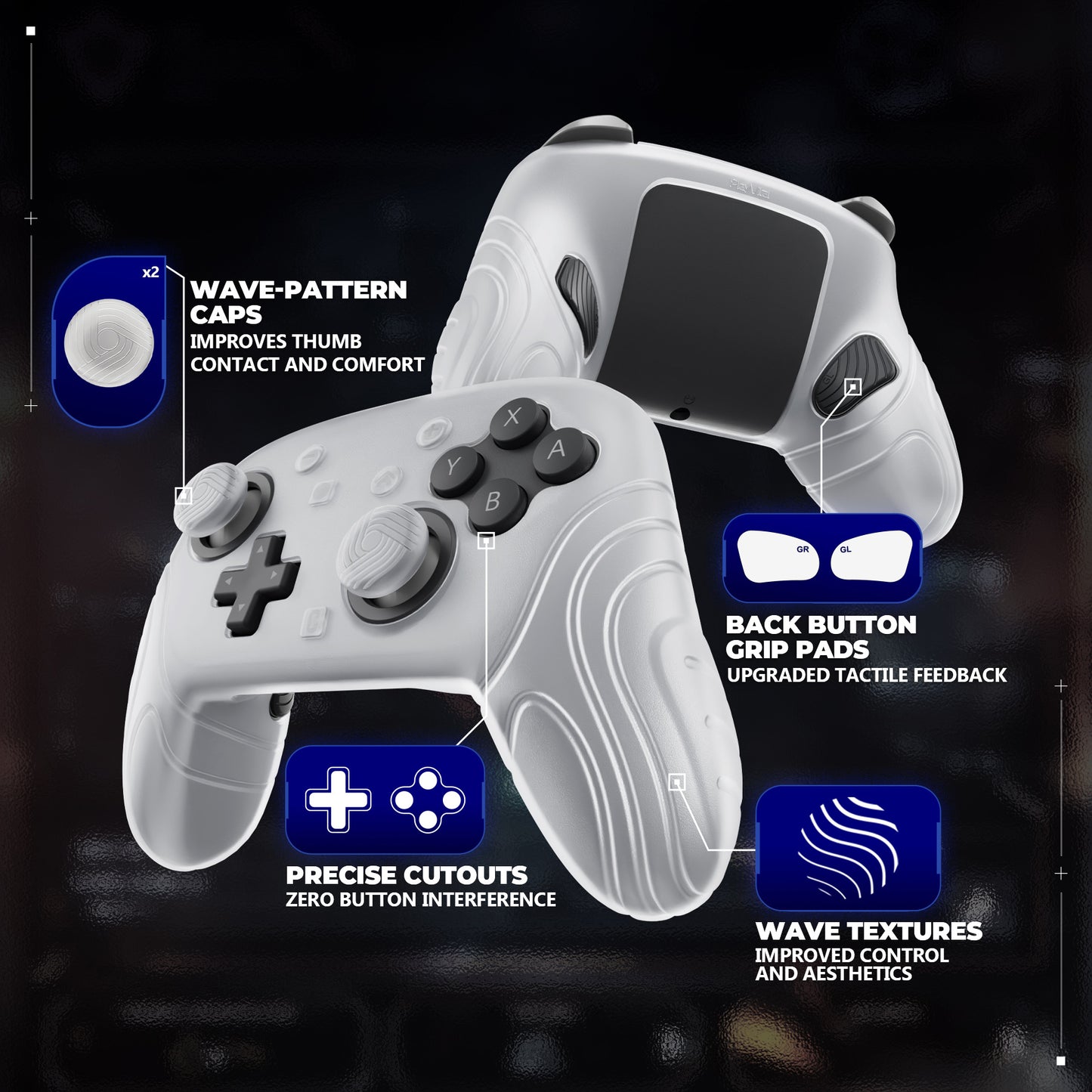PlayVital Samurai Edition Switch 2 Proコントローラー用 保護シリコンケース 背面ボタンキャップ&親指グリップ付き【クリアホワイト】
