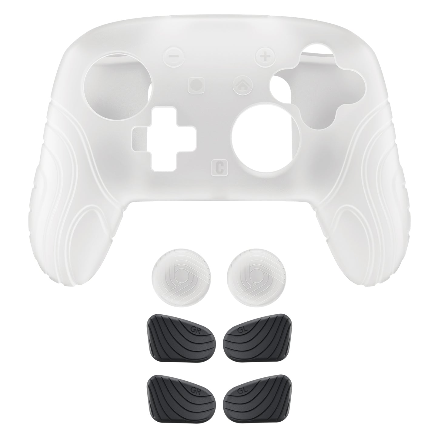 PlayVital Samurai Edition Switch 2 Proコントローラー用 保護シリコンケース 背面ボタンキャップ&親指グリップ付き【クリアホワイト】