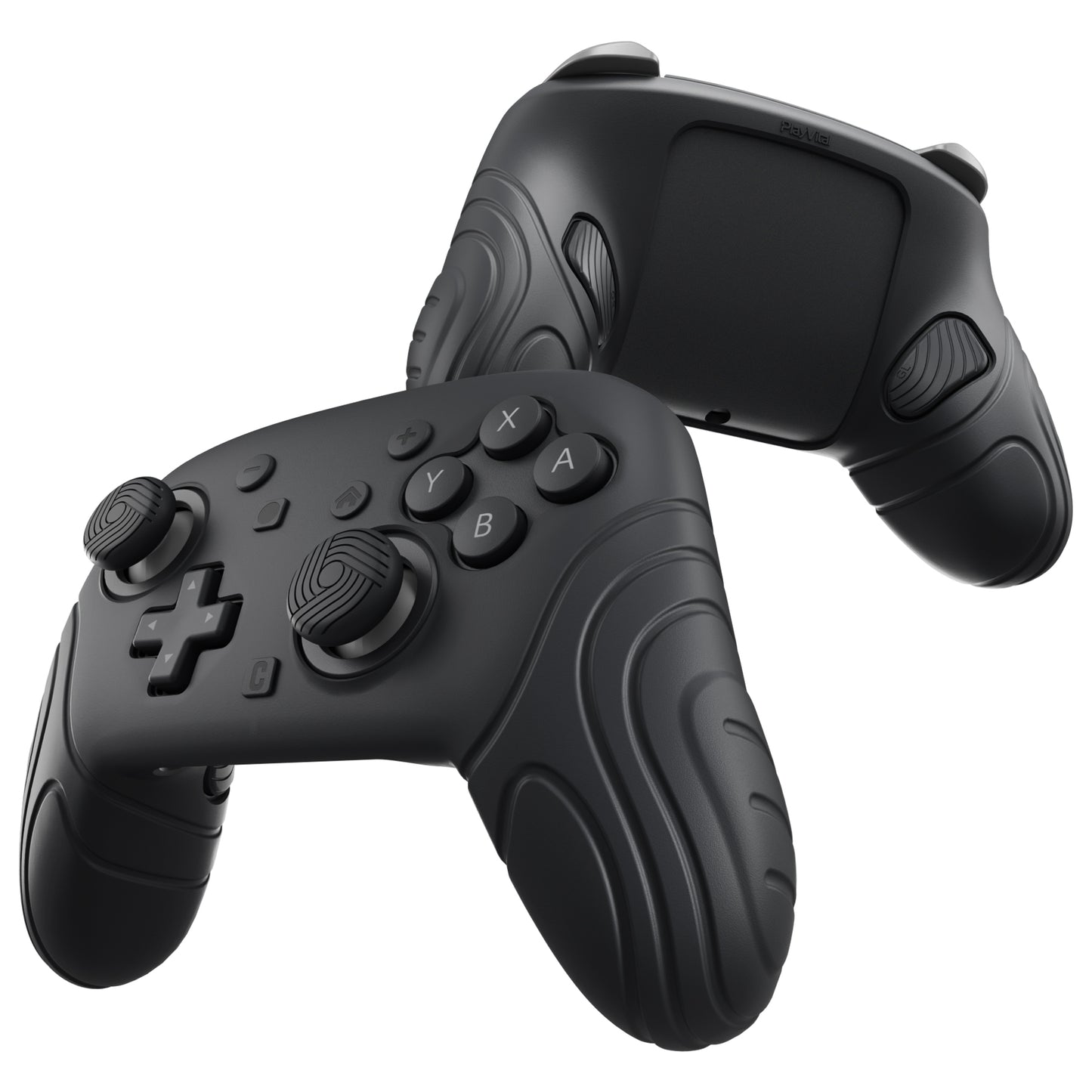 PlayVital Samurai Edition Switch 2 Proコントローラー用 保護シリコンケース 背面ボタンキャップ&親指グリップ&ステッカー付き【ブラック】