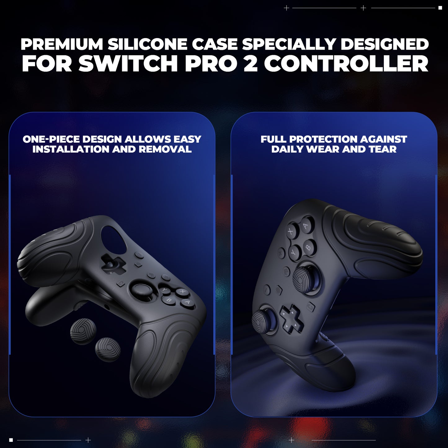 PlayVital Samurai Edition Switch 2 Proコントローラー用 保護シリコンケース 背面ボタンキャップ&親指グリップ&ステッカー付き【ブラック】