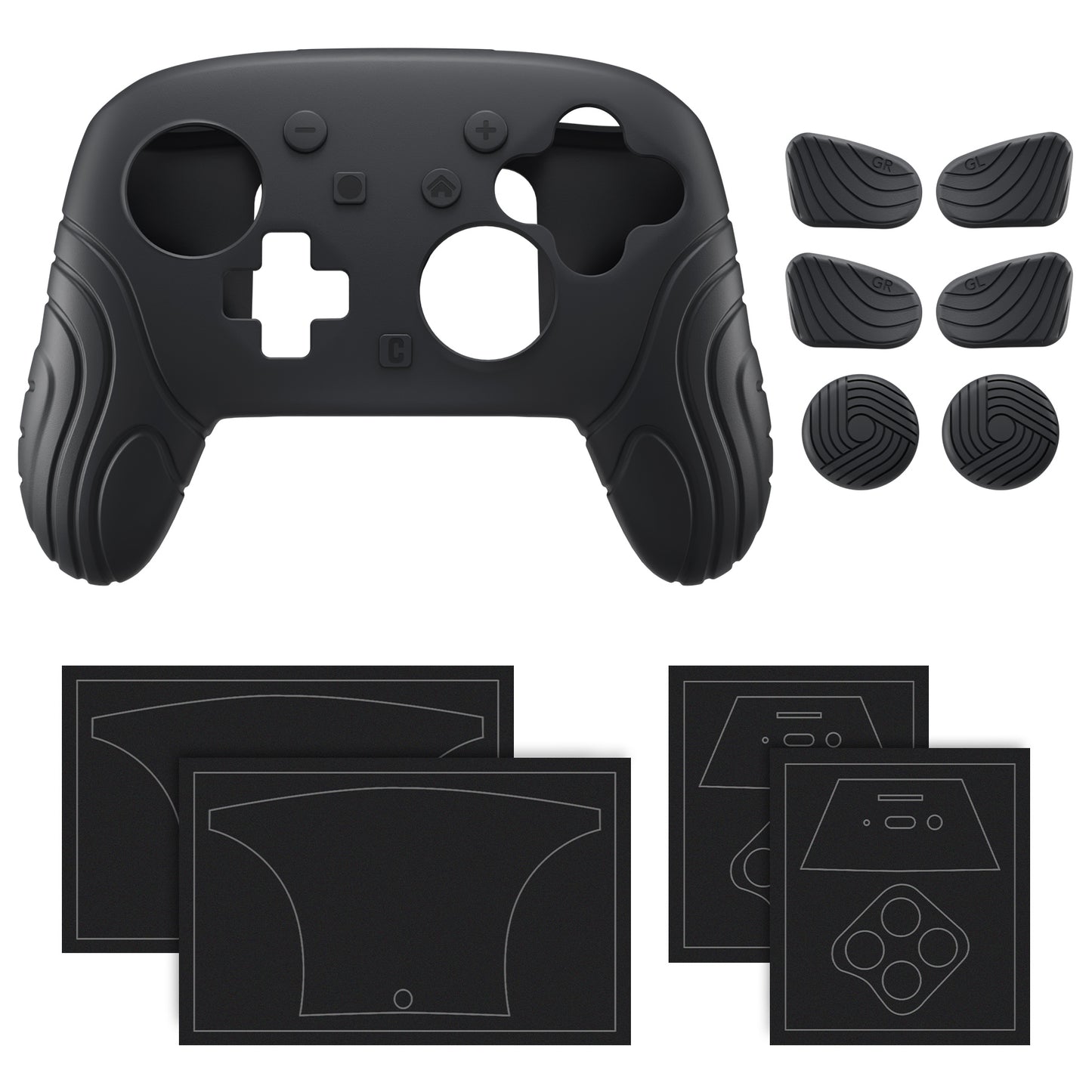 PlayVital Samurai Edition Switch 2 Proコントローラー用 保護シリコンケース 背面ボタンキャップ&親指グリップ&ステッカー付き【ブラック】