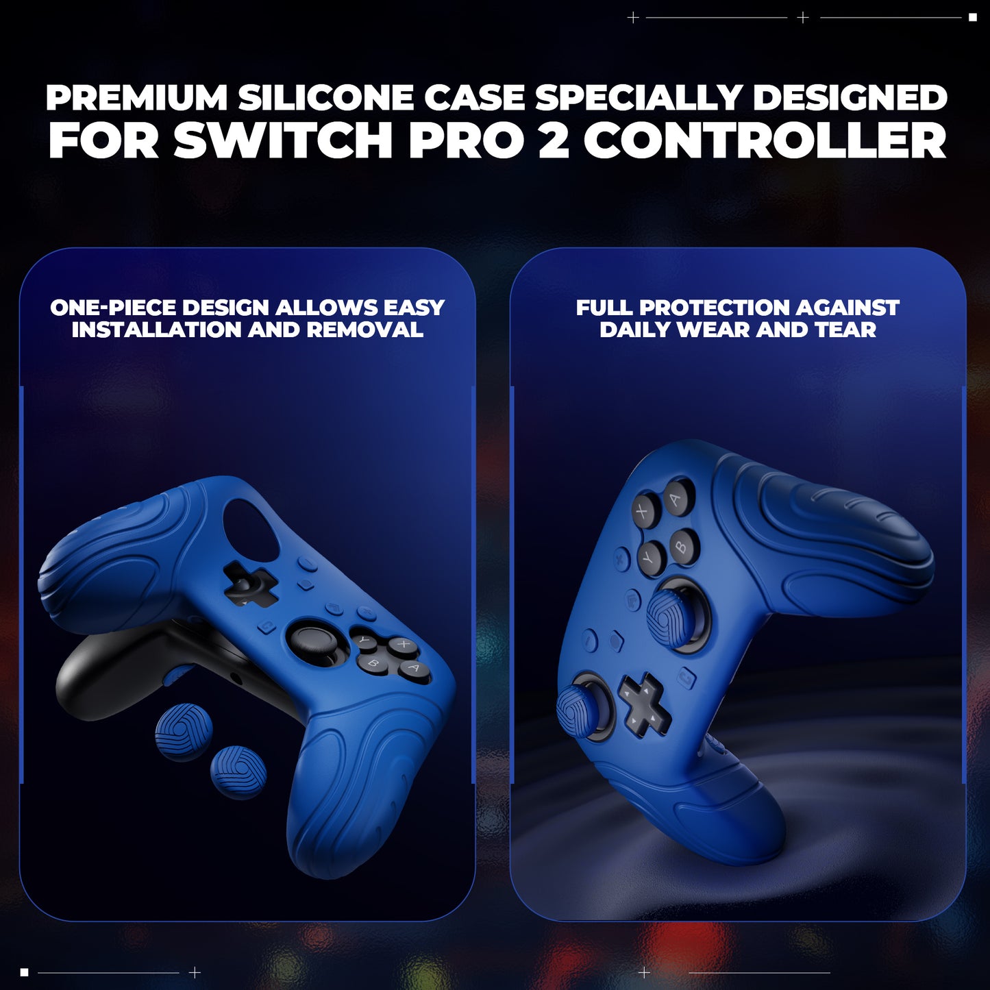 PlayVital Samurai Edition Switch 2 Proコントローラー用 保護シリコンケース 背面ボタンキャップ&親指グリップ&ステッカー付き【ブルー】