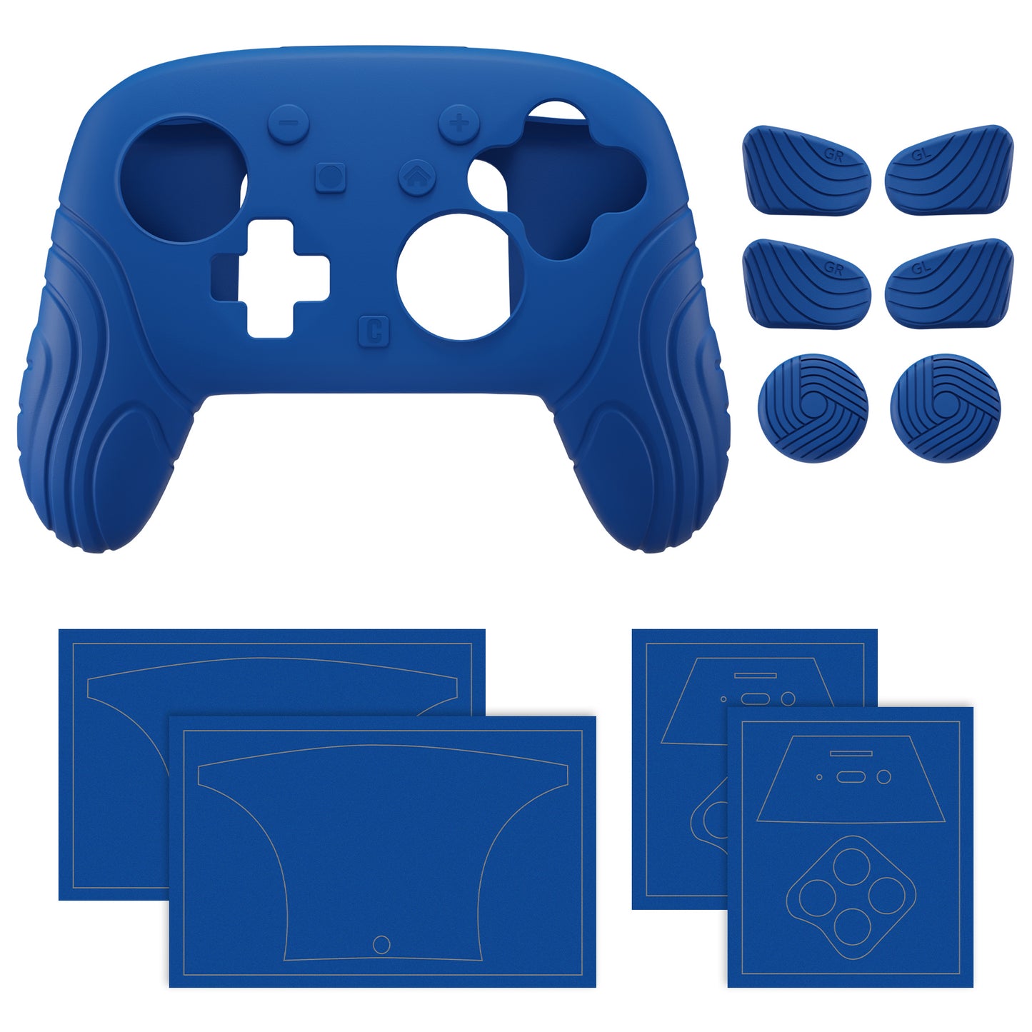 PlayVital Samurai Edition Switch 2 Proコントローラー用 保護シリコンケース 背面ボタンキャップ&親指グリップ&ステッカー付き【ブルー】