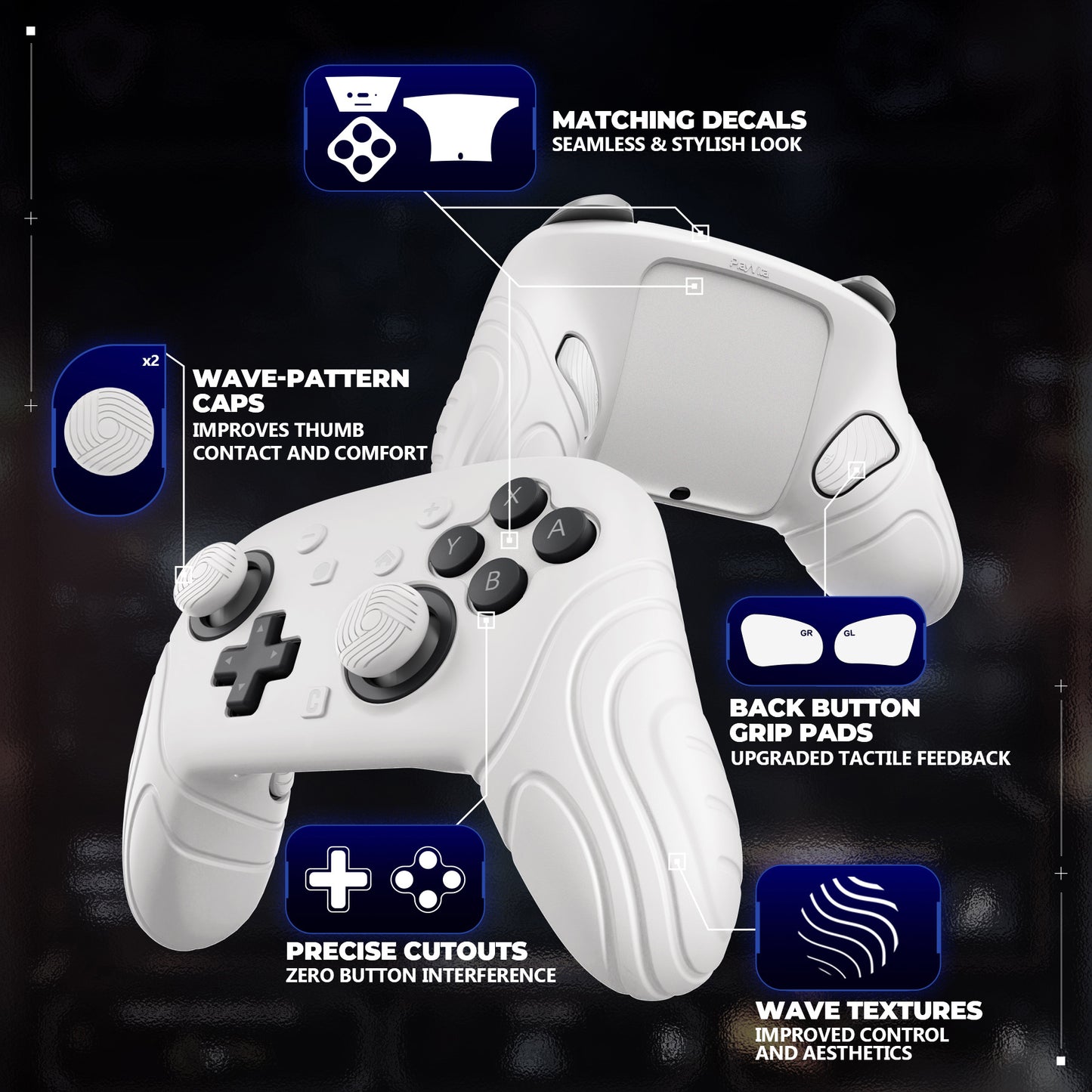 PlayVital Samurai Edition Switch 2 Proコントローラー用 保護シリコンケース 背面ボタンキャップ&親指グリップ&ステッカー付き【ホワイト】