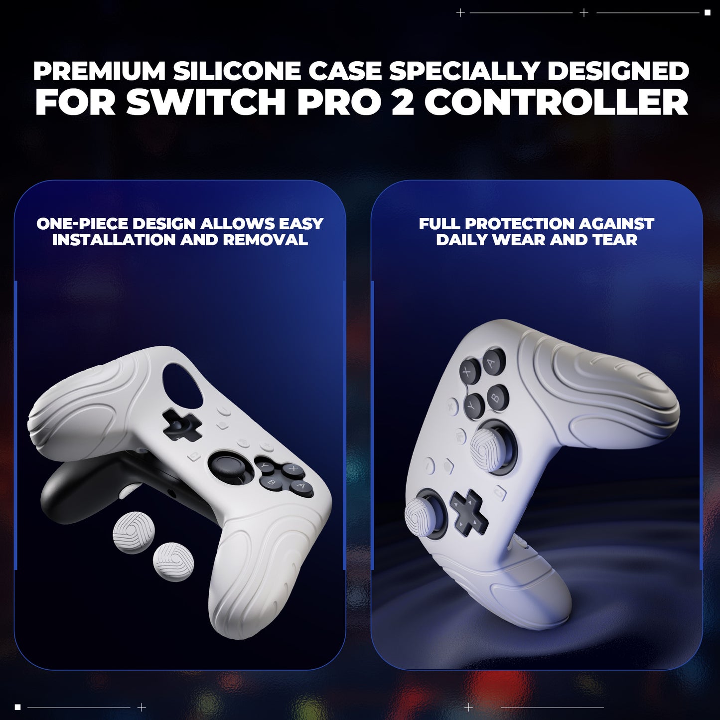 PlayVital Samurai Edition Switch 2 Proコントローラー用 保護シリコンケース 背面ボタンキャップ&親指グリップ&ステッカー付き【ホワイト】