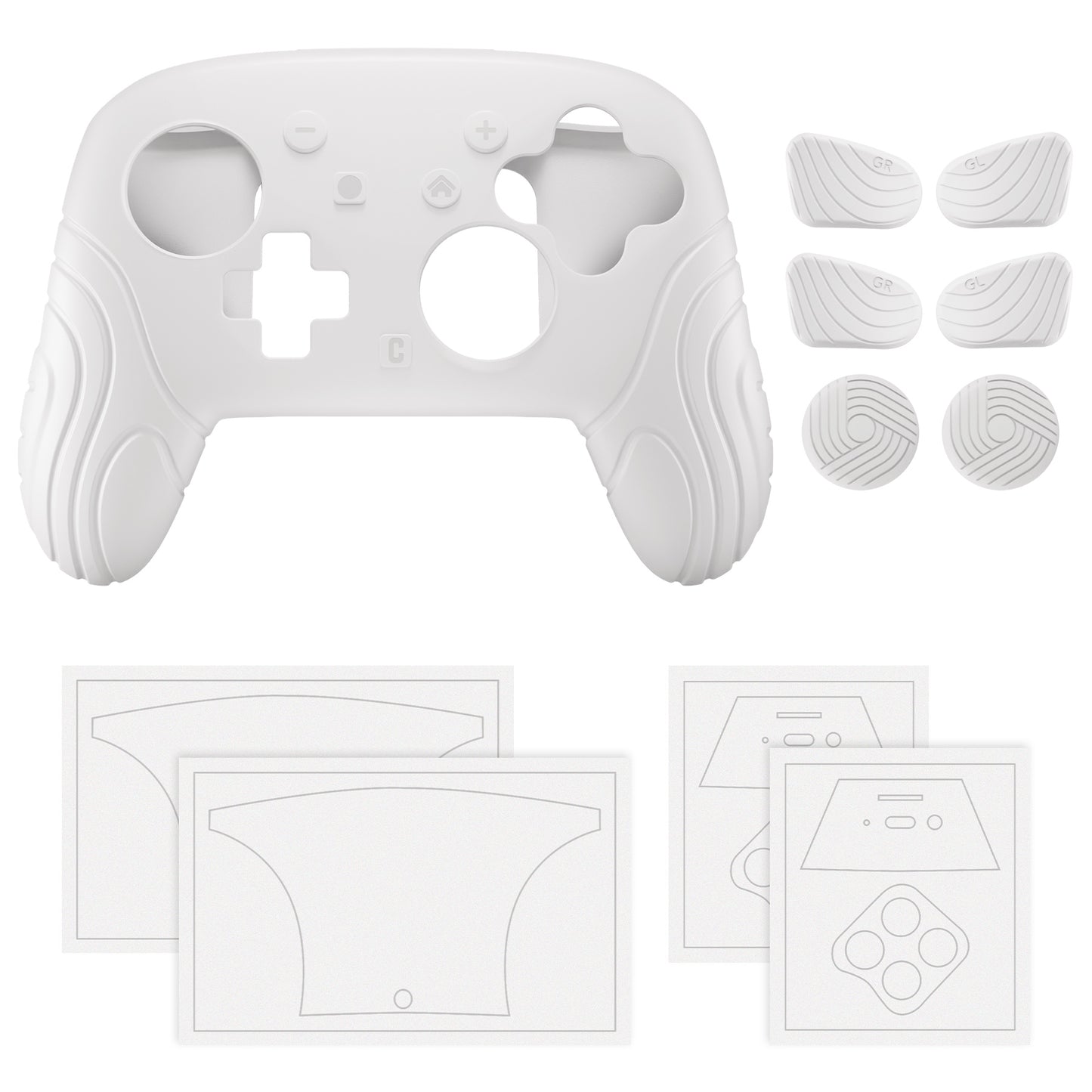 PlayVital Samurai Edition Switch 2 Proコントローラー用 保護シリコンケース 背面ボタンキャップ&親指グリップ&ステッカー付き【ホワイト】
