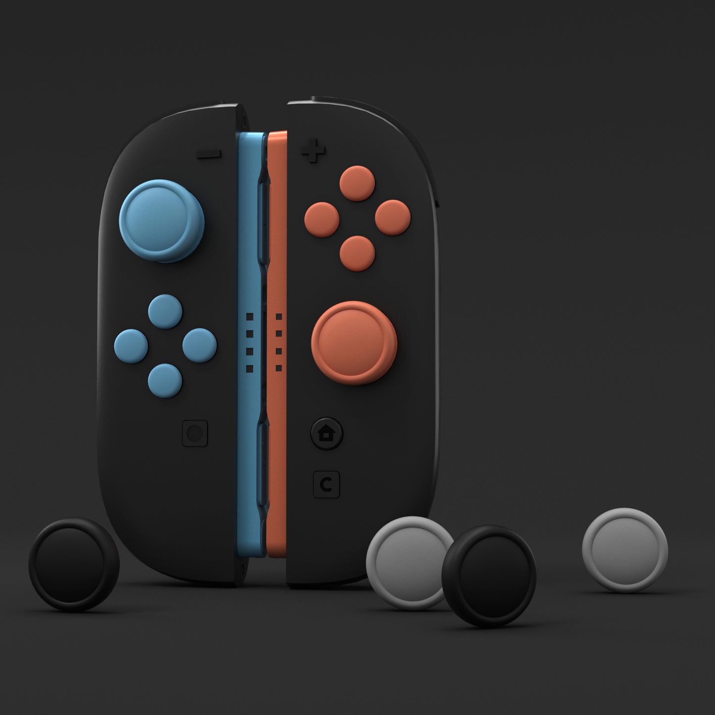 PlayVital Nintendo Switch 2(2025)対応 シリコンボタンカバー&親指グリップセット Joycon2対応 ABXY・方向ボタン用カラフルキャップ8個&ジョイスティックカバー4個セット【ブラック+グレー+ブルー+オレンジ】