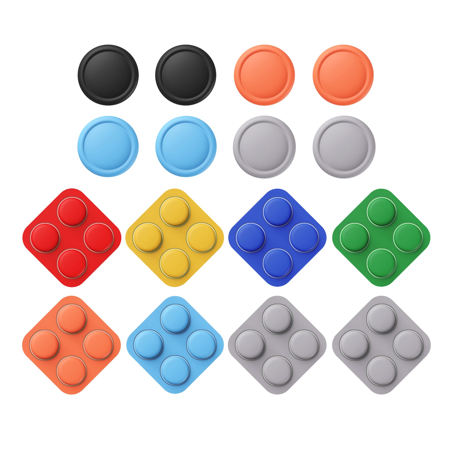 PlayVital Nintendo Switch 2(2025)対応 シリコンボタンカバー&親指グリップセット Joycon2対応 ABXY・方向ボタン用カラフルキャップ8個&ジョイスティックカバー4個セット【ブラック+グレー+ブルー+オレンジ】