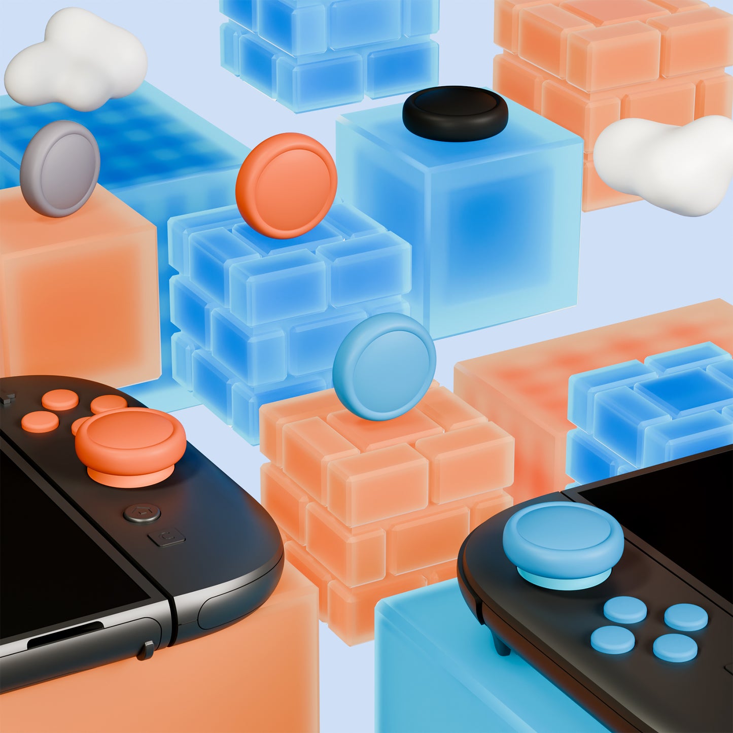 PlayVital Nintendo Switch 2(2025)対応 シリコンボタンカバー&親指グリップセット Joycon2対応 ABXY・方向ボタン用カラフルキャップ8個&ジョイスティックカバー4個セット【ブラック+グレー+ブルー+オレンジ】
