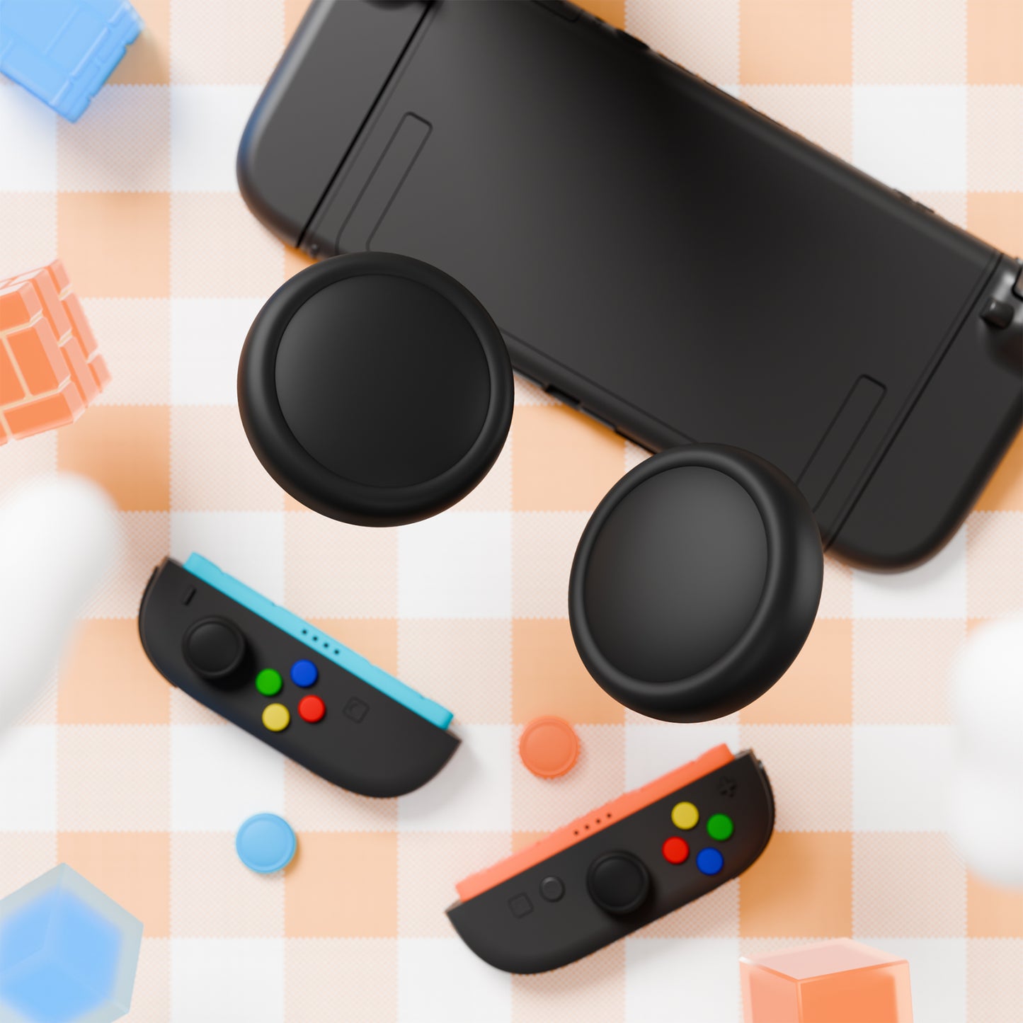 PlayVital Nintendo Switch 2(2025)対応 シリコンボタンカバー&親指グリップセット Joycon2対応 ABXY・方向ボタン用カラフルキャップ8個&ジョイスティックカバー4個セット【ブラック+グレー+ブルー+オレンジ】