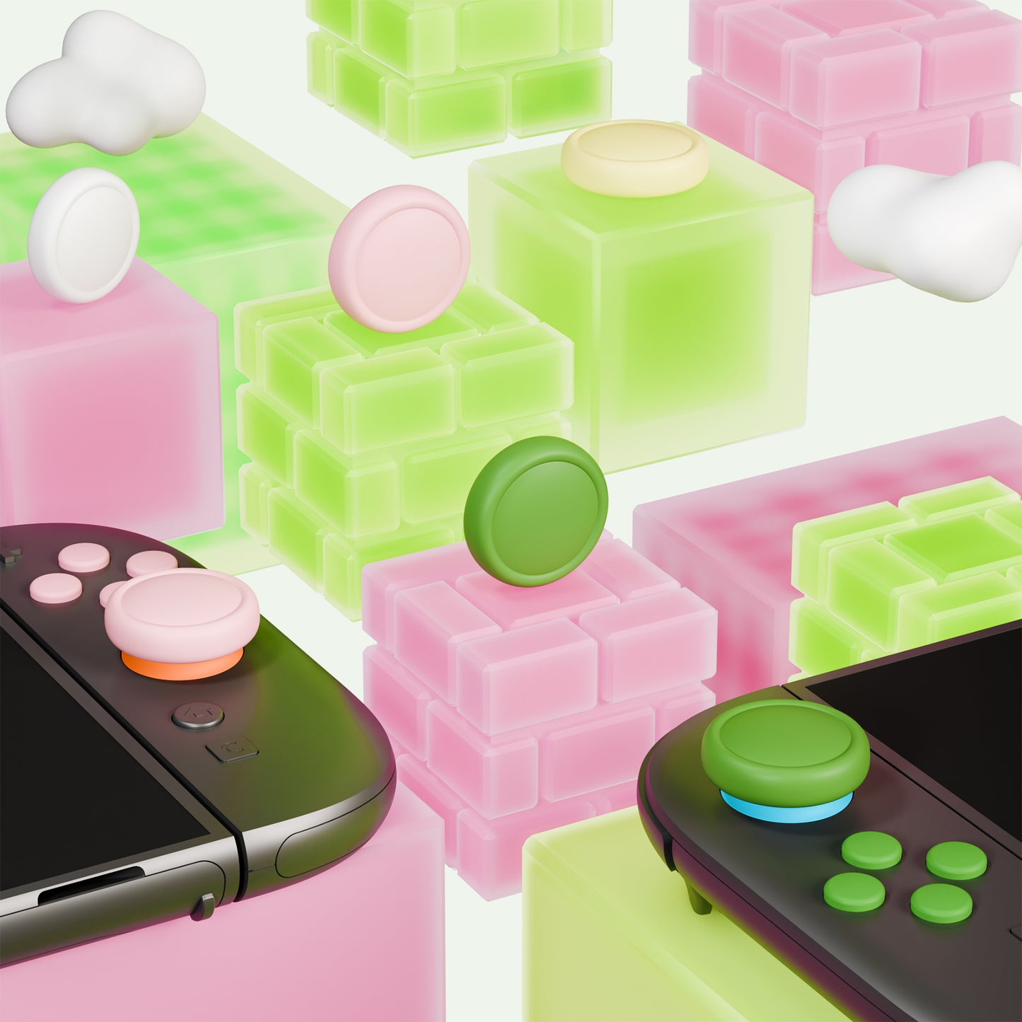 PlayVital Nintendo Switch 2(2025)対応 シリコンボタンカバー&親指グリップセット Joycon2対応 ABXY・方向ボタン用カラフルキャップ8個&ジョイスティックカバー4個セット【ホワイト+イエロー+ピンク+抹茶グリーン】